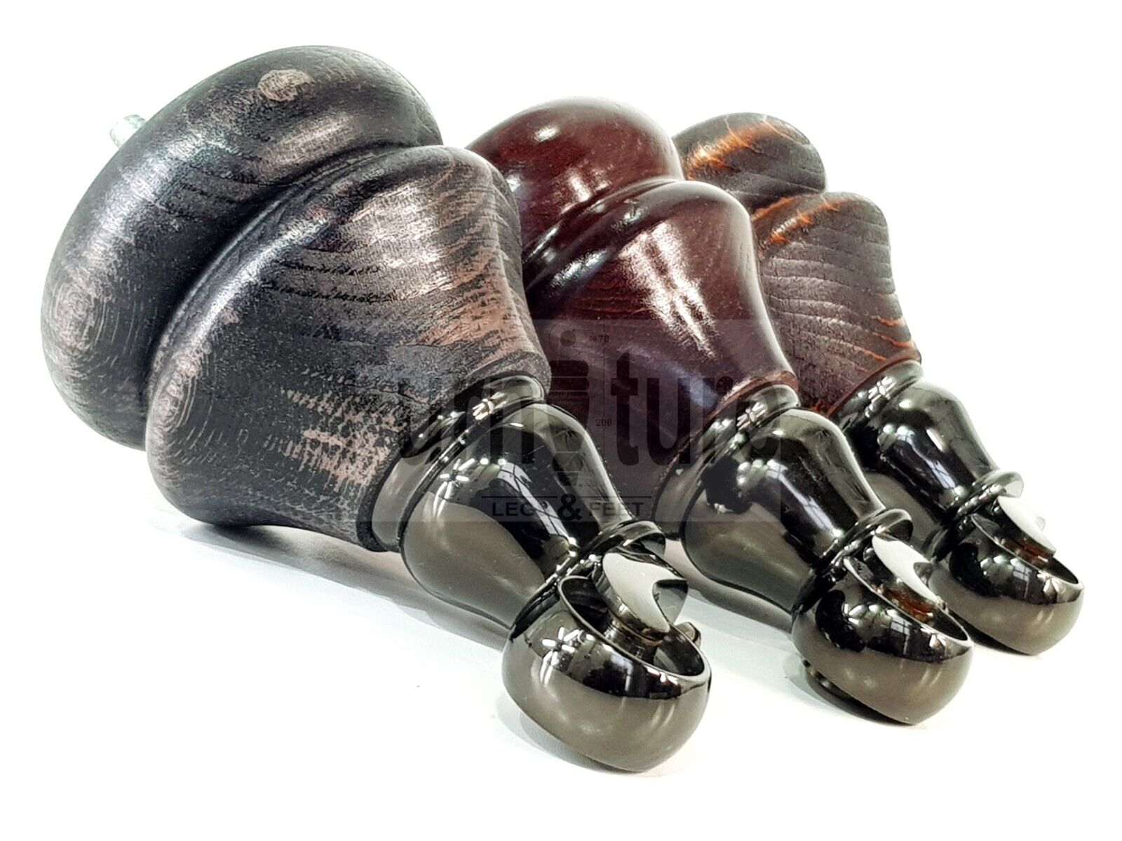 Set Of 4 Turned Furniture Wood Feet With Black Castors 140mm Sofas Chairs Settee Cabinets Beds M8(8mm)