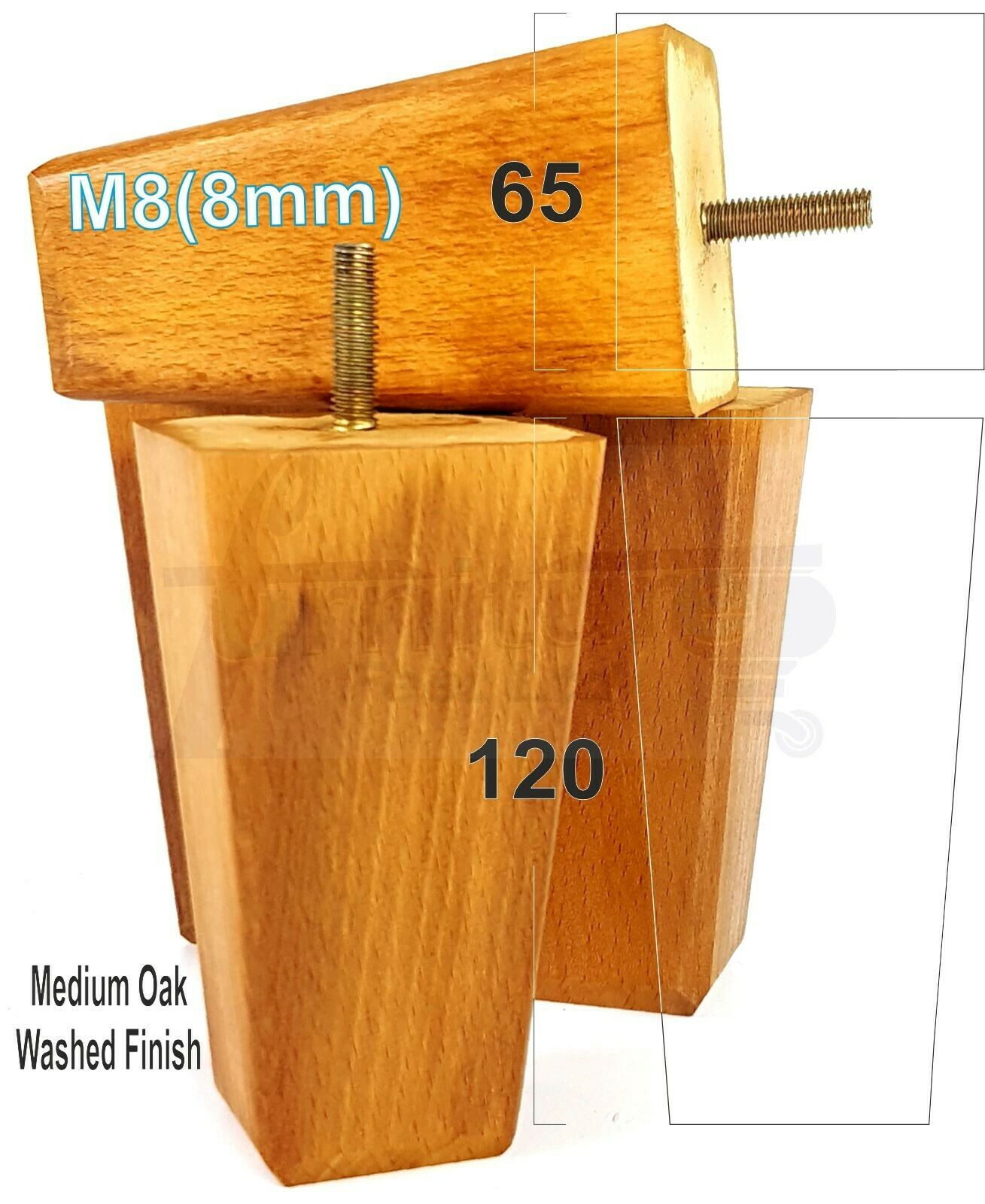 4x Wooden Furniture Legs 120mm High Replacement Square Tapered Feet 8mm