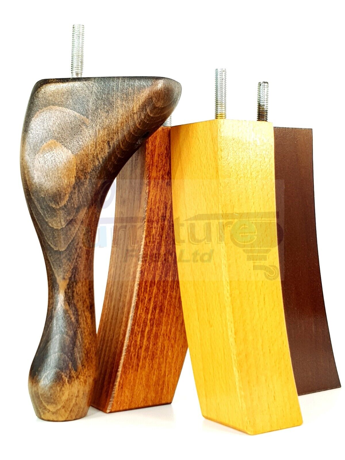 2x Vintage Queen Anne Replacement Furniture Legs & 2x Curved Back Feet 150mm 6 Inch High 8mm Thread