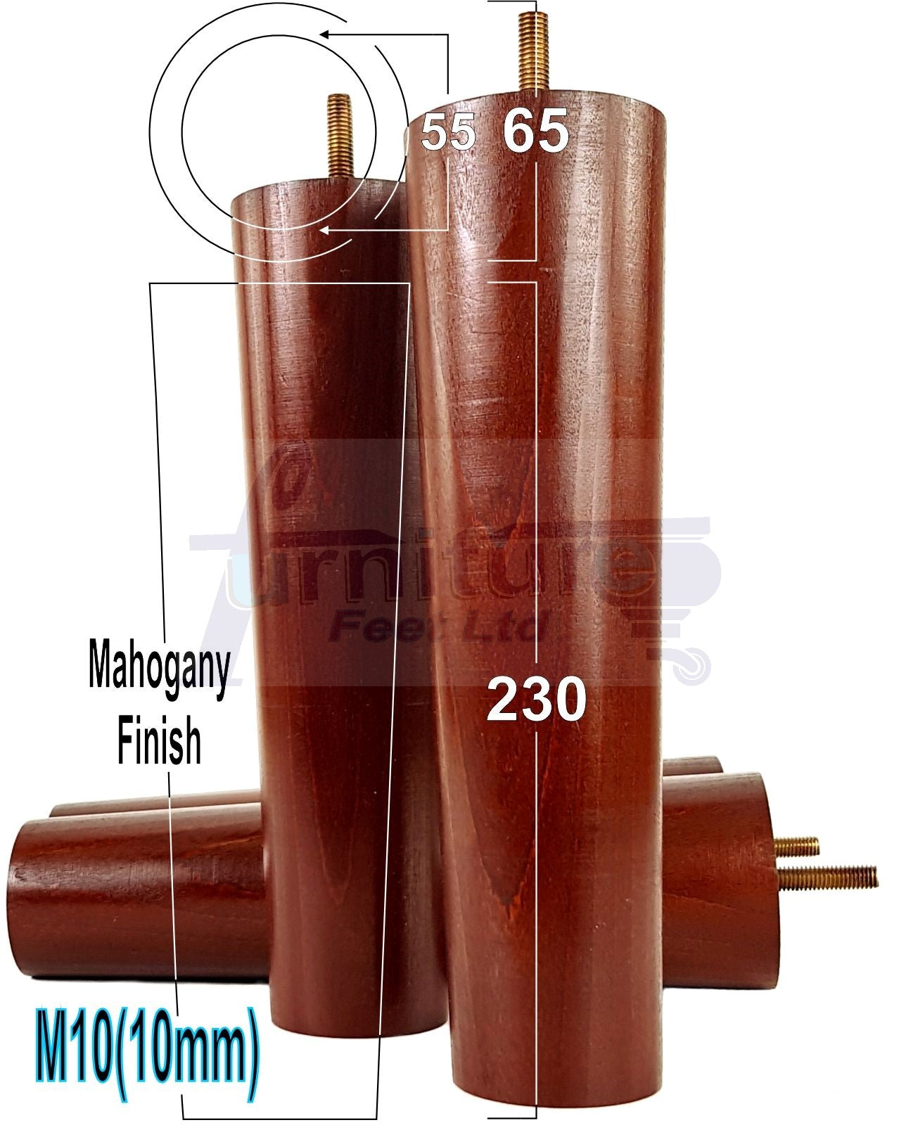 4 Solid Wood Turned Furniture Legs Replacement Feet 230mm High Chairs Sofa Bed Settee & Cabinets M10
