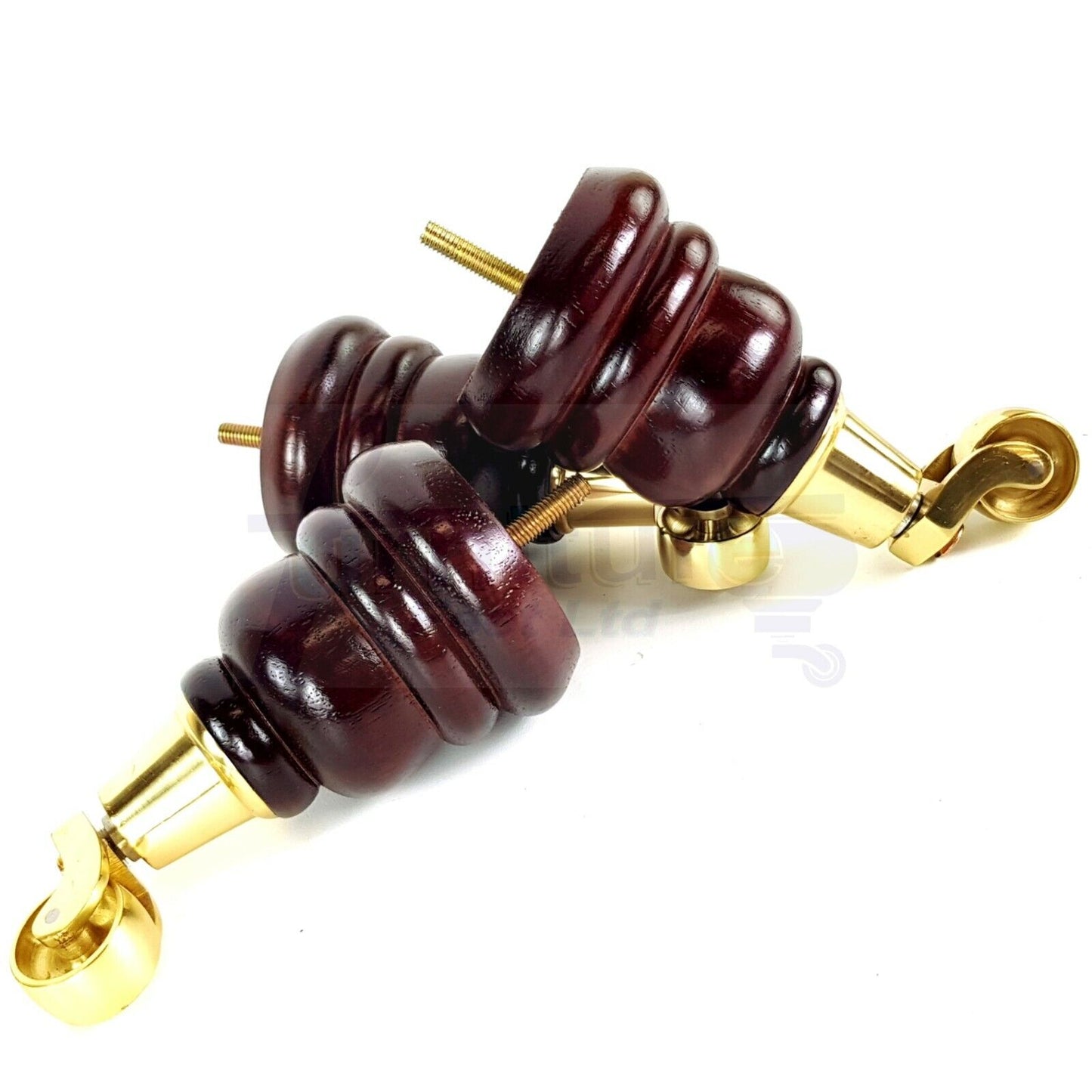 4 Mahogany Turned Wood Furniture Feet With Castors 155mm Legs Sofas Chairs Stools Cabinets Beds M10 6 Inches