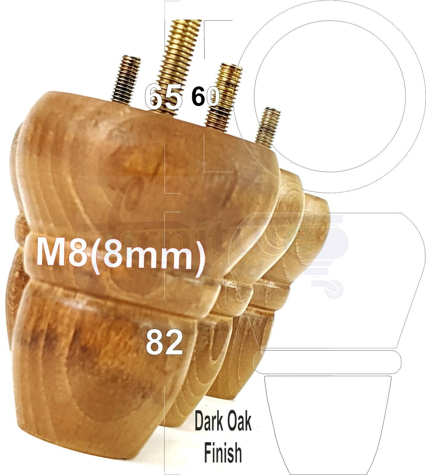4x Turned Wood Repacement Furniture Legs M8 Sofa Chair Settee Feet 82mm
