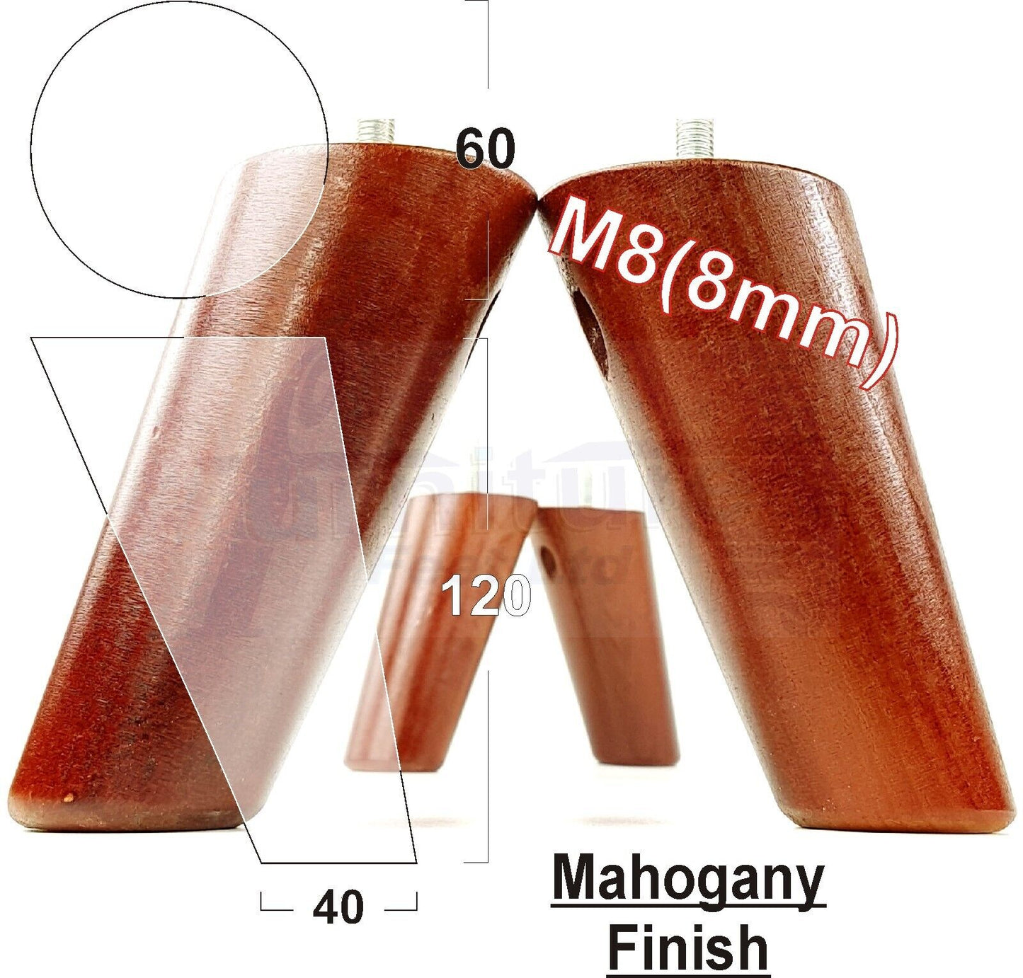 4 Solid Wood Turned Furniture Feet Replacement Mid Centry Angled Retro Legs 120mm High M8 Sofa Chairs Stools Cabinets Beds