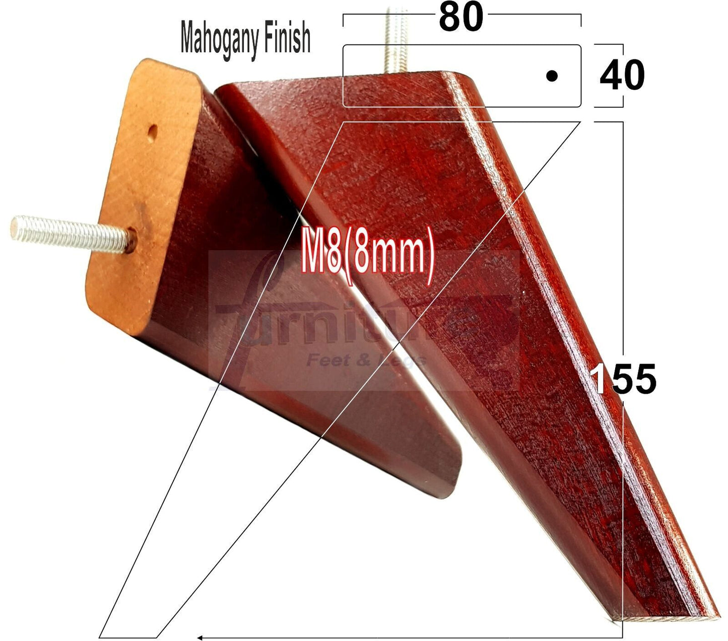 4 Replacement Tapered Feet 155mm High Wood Angled Furniture Legs 6 Inches Tall Chairs Stools Sofa's Beds Settee Cabinets M8