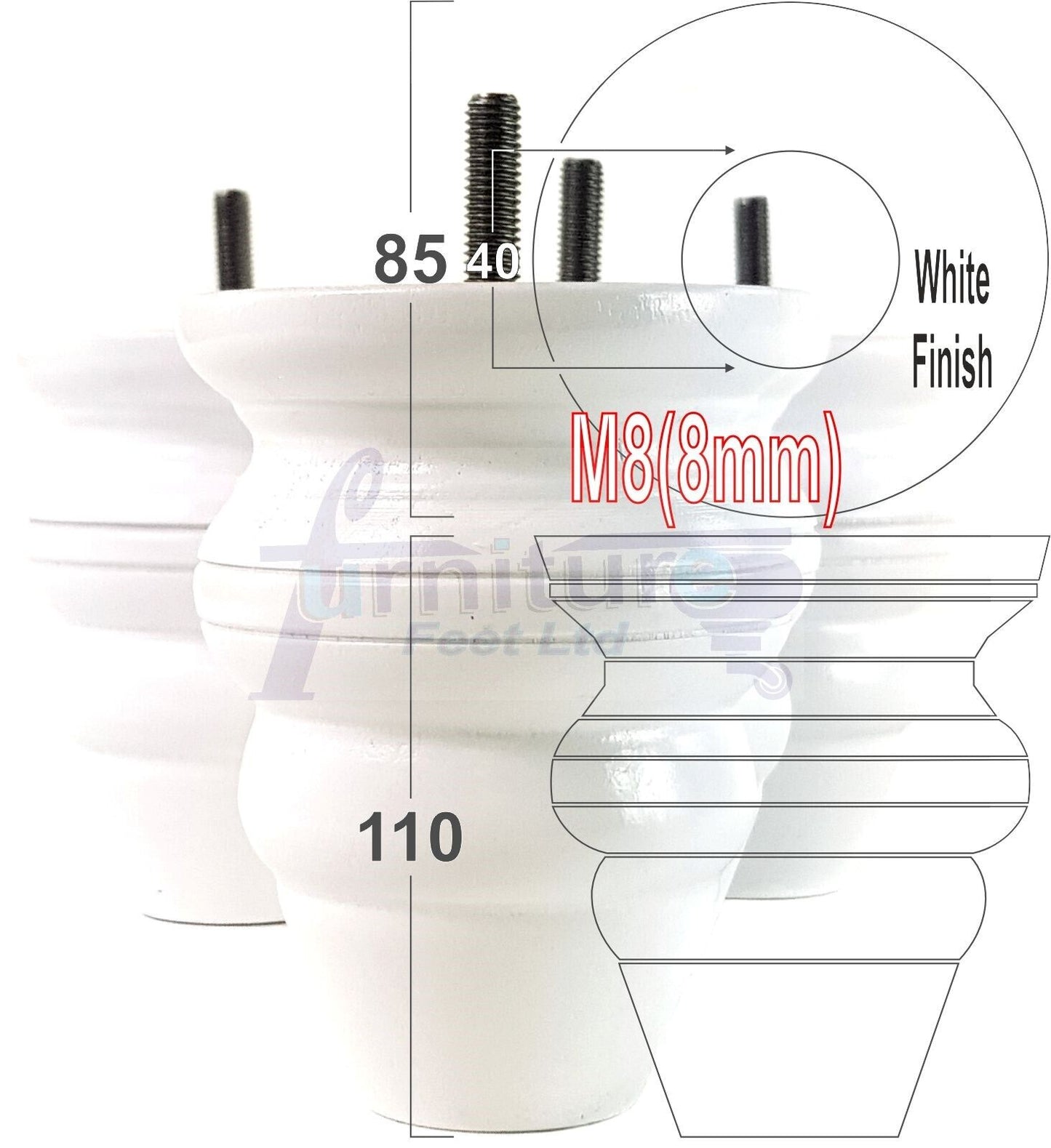 4x Turned Wood Furniture Legs Replacement Feet 110mm High Multiple Colours Chairs Stools Sofa's Beds Settee Cabinets M8