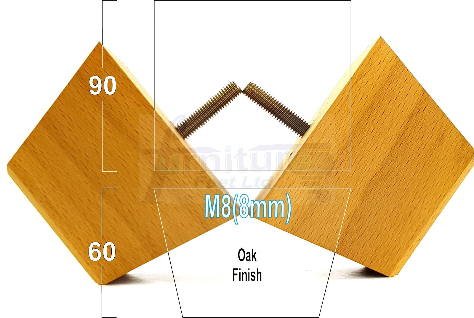 4x Square Wood Sofa Legs 60mm High Replacement Furniture Feet Chairs Cabinets M8 