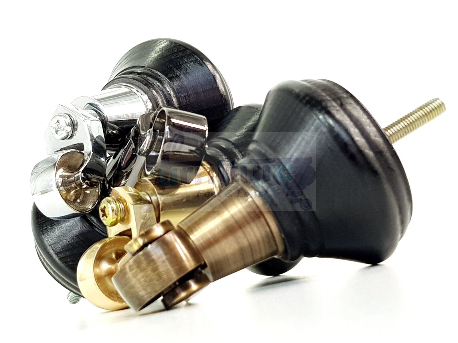 4x Black Wooden Furniture Sofa Legs M8 With Castors Replacment Chair Settee Feet 115mm - 125mm High