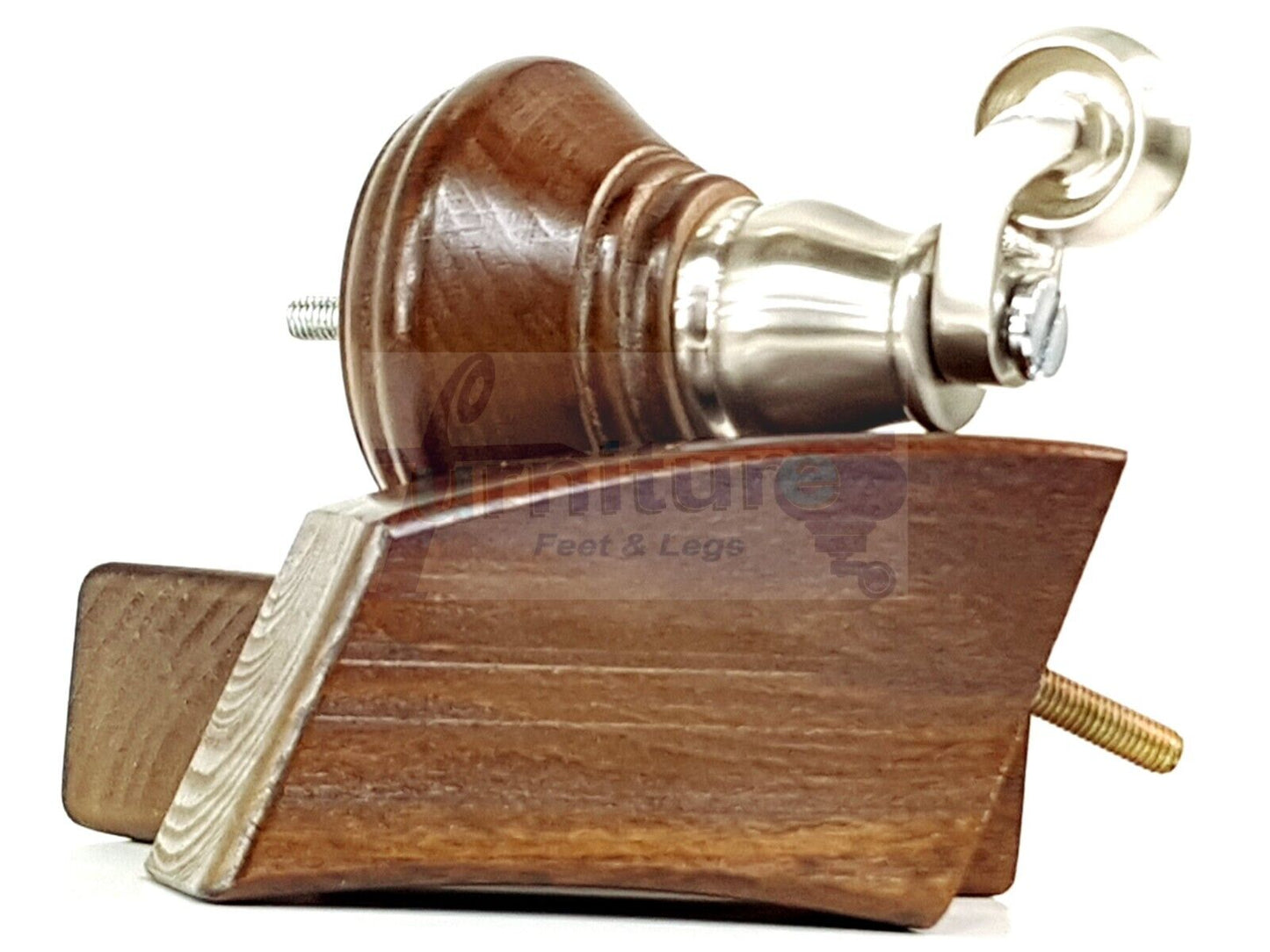 2 Antique Brown Wood Furniture Sofa Feet With Castor 125mm & 2 Curved Legs Chair Settee 100mm High M8