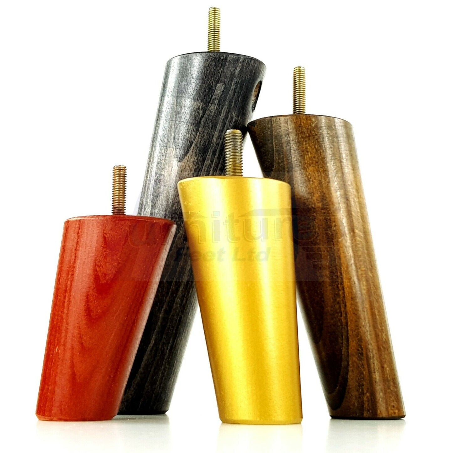 4 Solid Wood Turned Furniture Feet Replacement Mid Centry Angled Retro Legs 160mm High M8 Sofa Chairs Stools Cabinets Beds