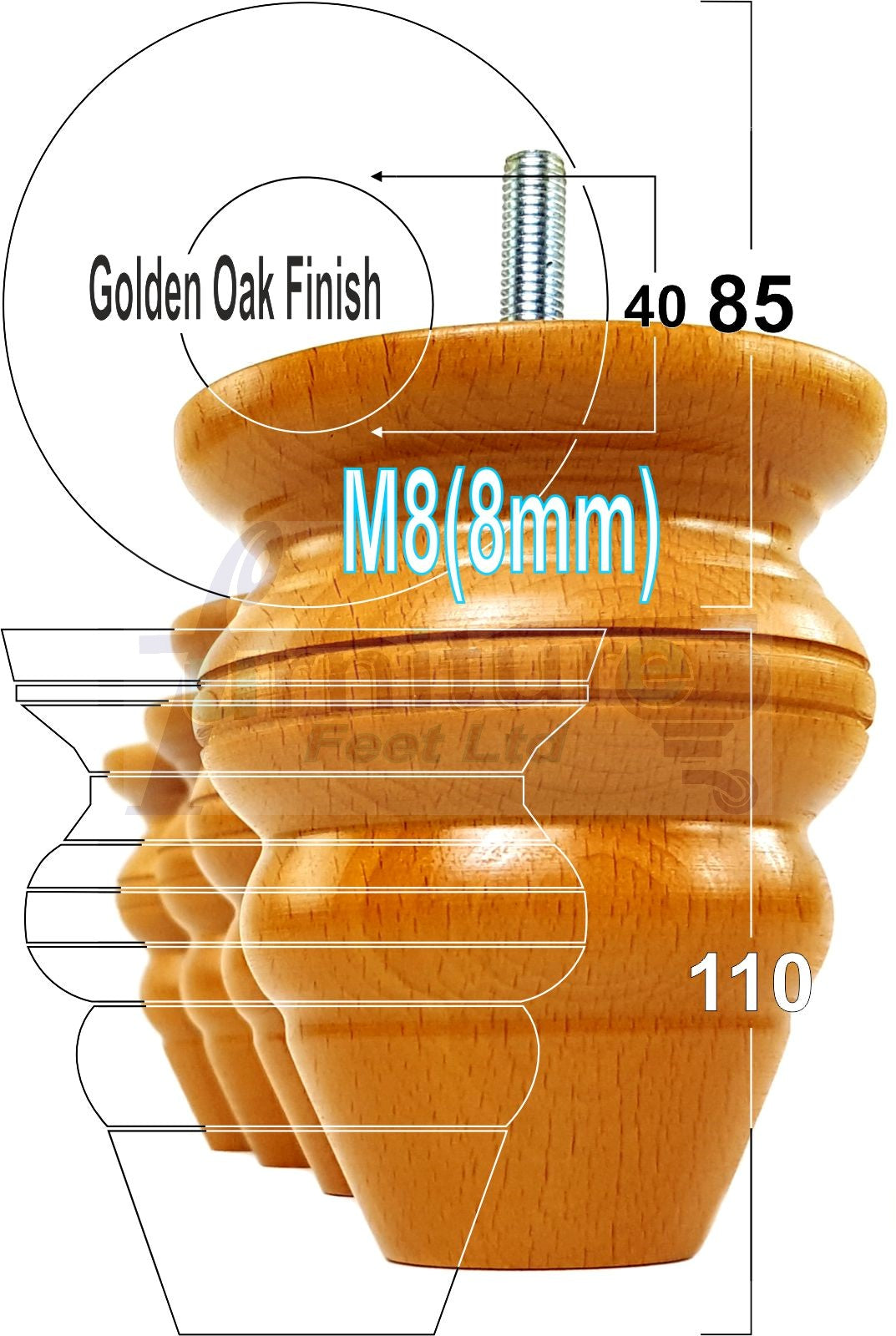 4x Turned Wood Furniture Legs Replacement Feet 110mm High Multiple Colours Chairs Stools Sofa's Beds Settee Cabinets M8