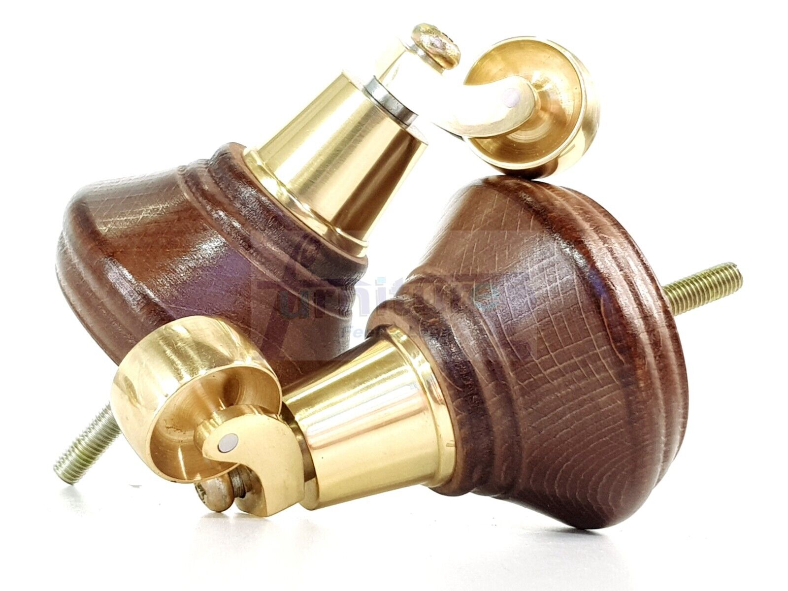 4x Antique Mahogany Stain Wooden Furniture Sofa Legs M8 With Castors Replacment Chair Settee Feet 115mm - 125mm High