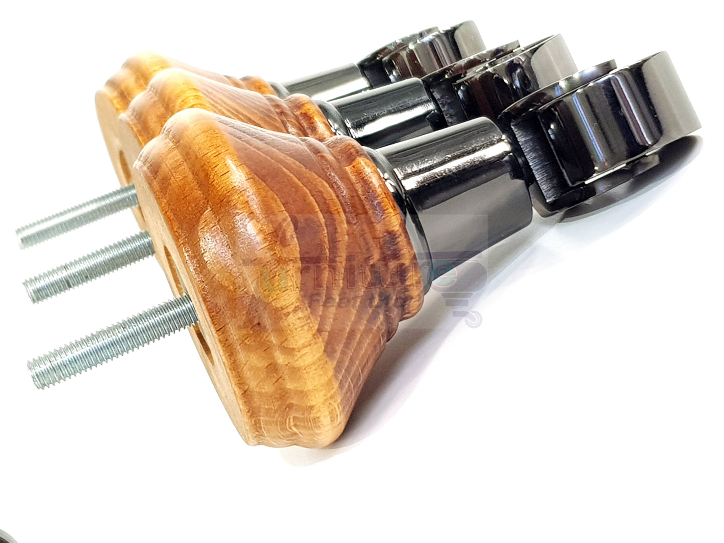 4x Medium Oak Washed Wooden Furniture Sofa Legs M8 With Castors Replacment Chair Settee Feet 115mm - 125mm High