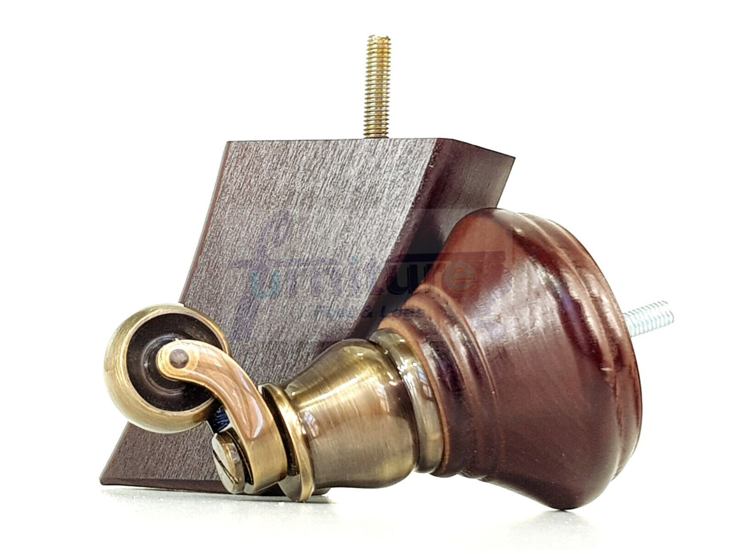 2 Antique Mahogany Wood Furniture Sofa Feet With Castor 125mm & 2 Curved Legs Chair Settee 100mm High M8