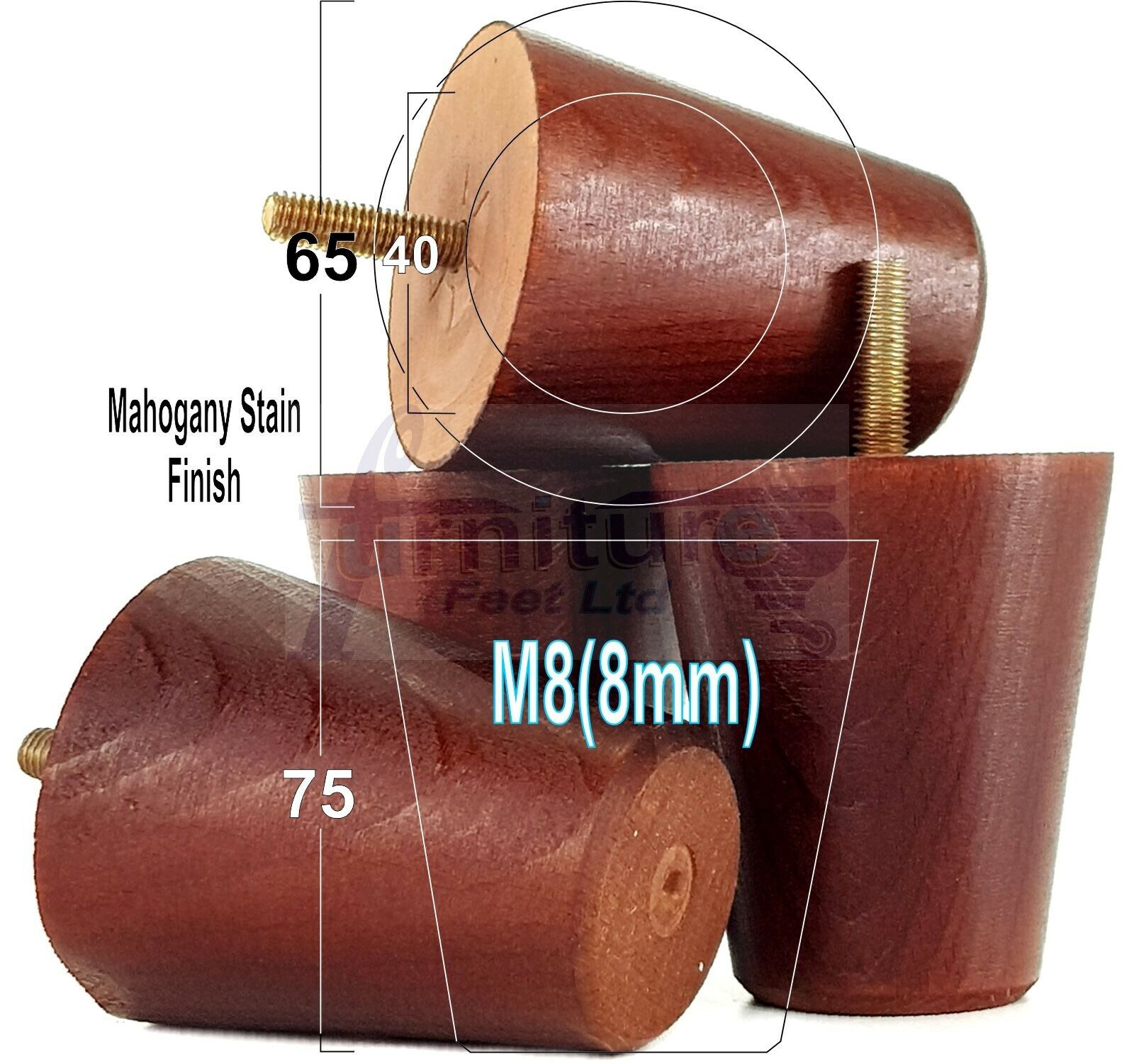 4x Solid Wood Turned Furniture Legs Replacement Bun Feet 75mm High Chairs Stools Sofa's Beds Settee M8