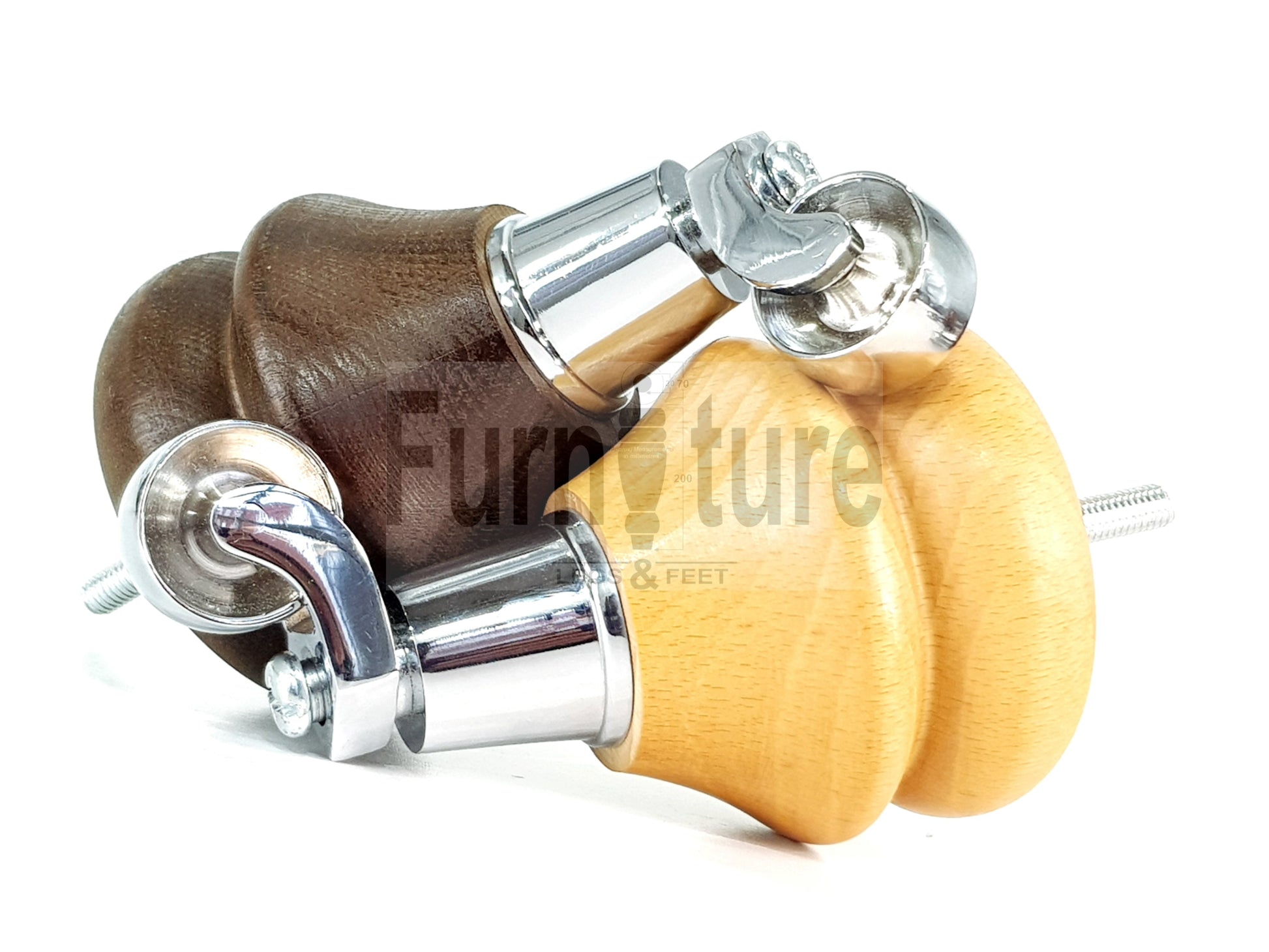 Set Of 4 Turned Furniture Wood Feet With Chrome Castors 140mm Sofas Chairs Settee Cabinets Beds M8(8mm)