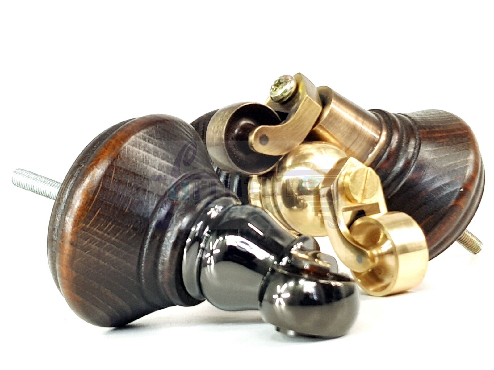 4x Dark Walnut Washed Wooden Furniture Sofa Legs M8 With Castors Replacement Chair Settee Feet 115mm - 125mm High