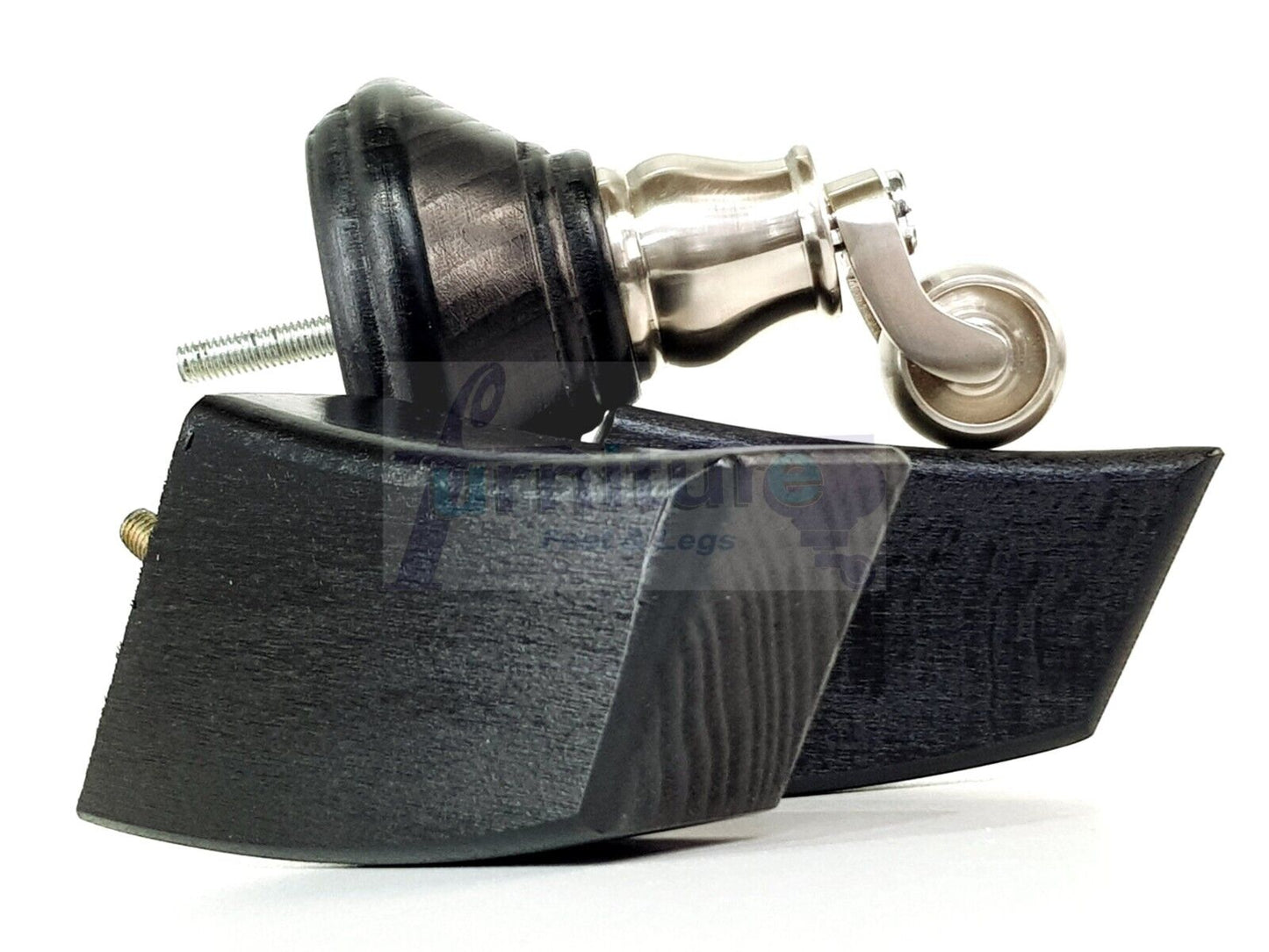 2 Black Wood Furniture Sofa Feet With Castor 125mm & 2 Curved Legs Chair Settee 100mm High M8