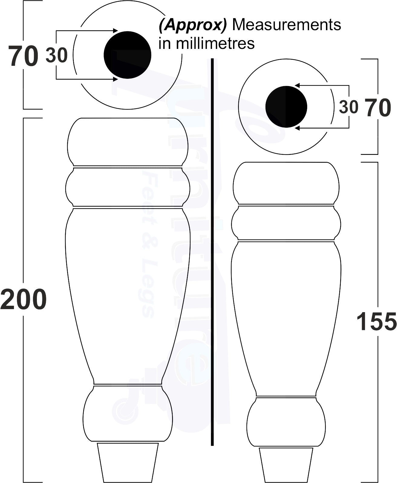 Set Of 4 Turned Furniture Legs Replacement Sofa Feet 200mm High M8 Thread