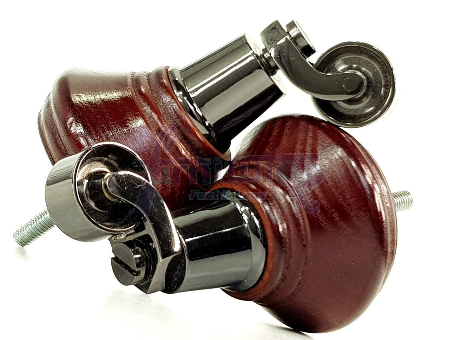 4x Mahogany Wooden Furniture Sofa Legs M8 With Castors Replacment Chair Settee Feet 115mm - 125mm High