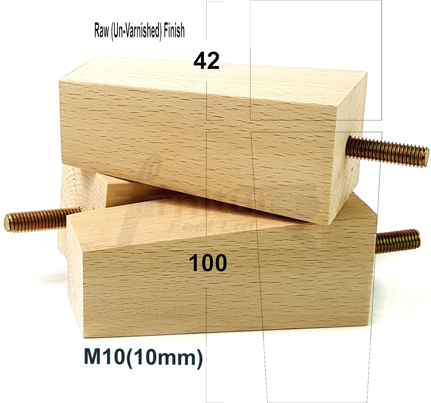 4x Solid Wood Block Furniture Legs Replacement Square Feet 100mm High M8 Thread