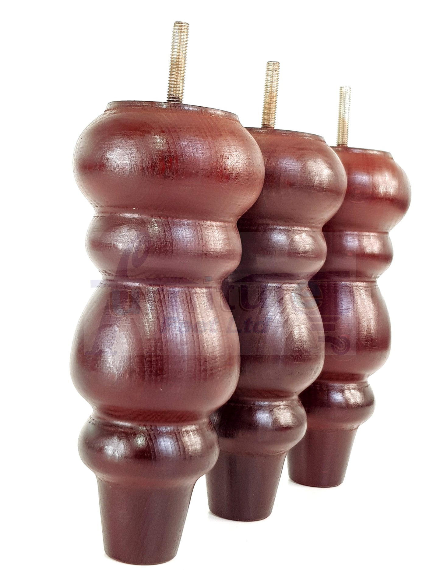 4 Solid Wood Furniture Legs Replacement Turned Feet 200mm High M8(8mm) Thread: Mahogany