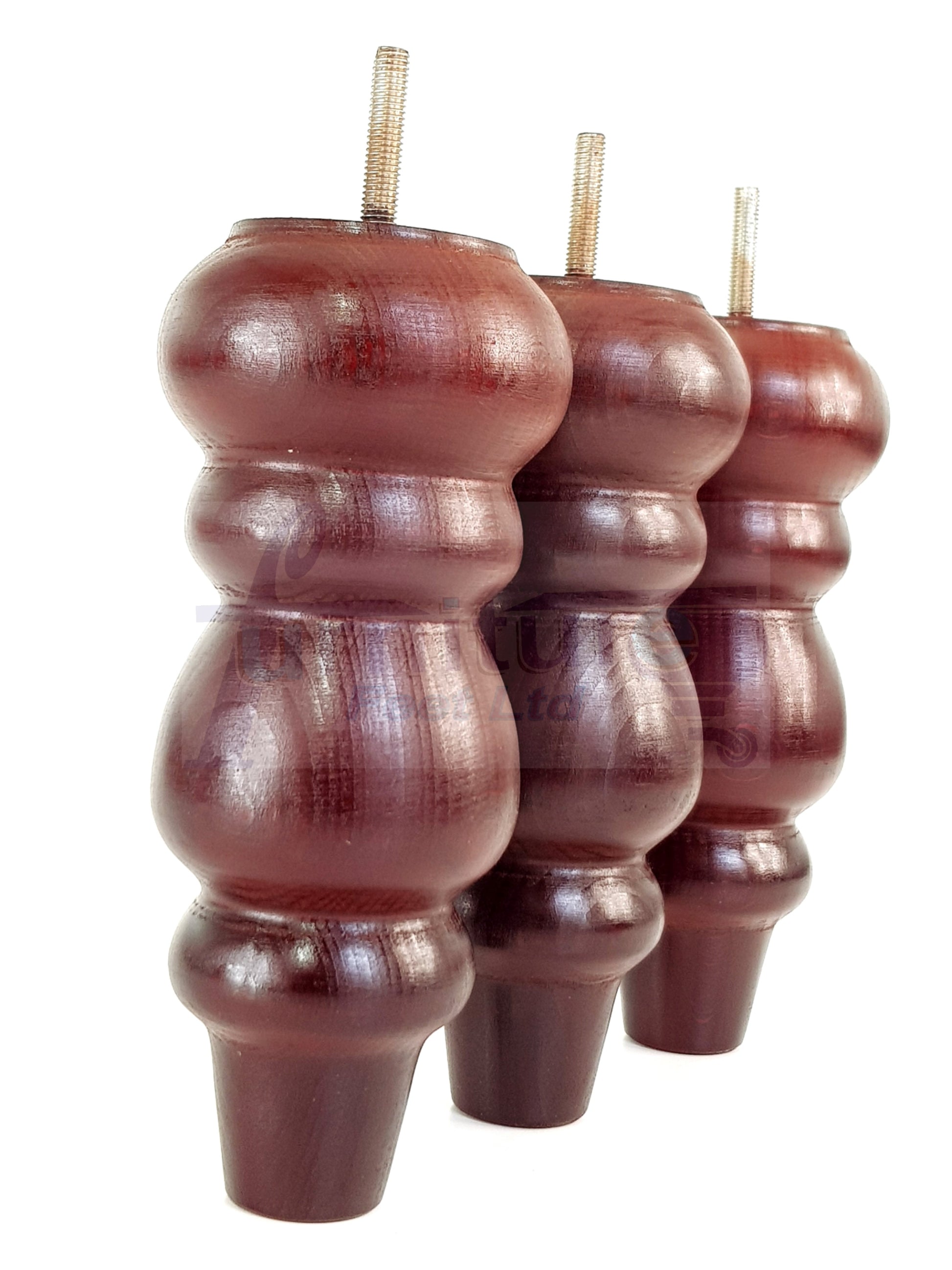 4 Solid Wood Furniture Legs Replacement Turned Feet 200mm High M8(8mm) Thread: Mahogany