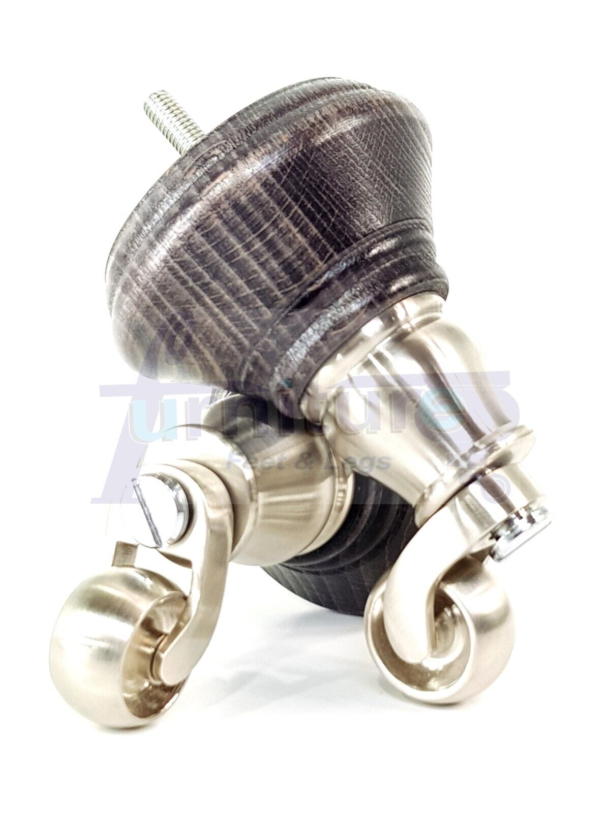 4x Black Washed Wooden Furniture Sofa Legs M8 With Castors Replacement Chair Settee Feet 115mm - 125mm High