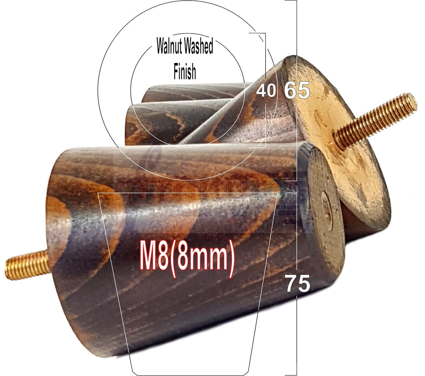 4x Solid Wood Turned Furniture Legs Replacement Bun Feet 75mm High Chairs Stools Sofa's Beds Settee M8