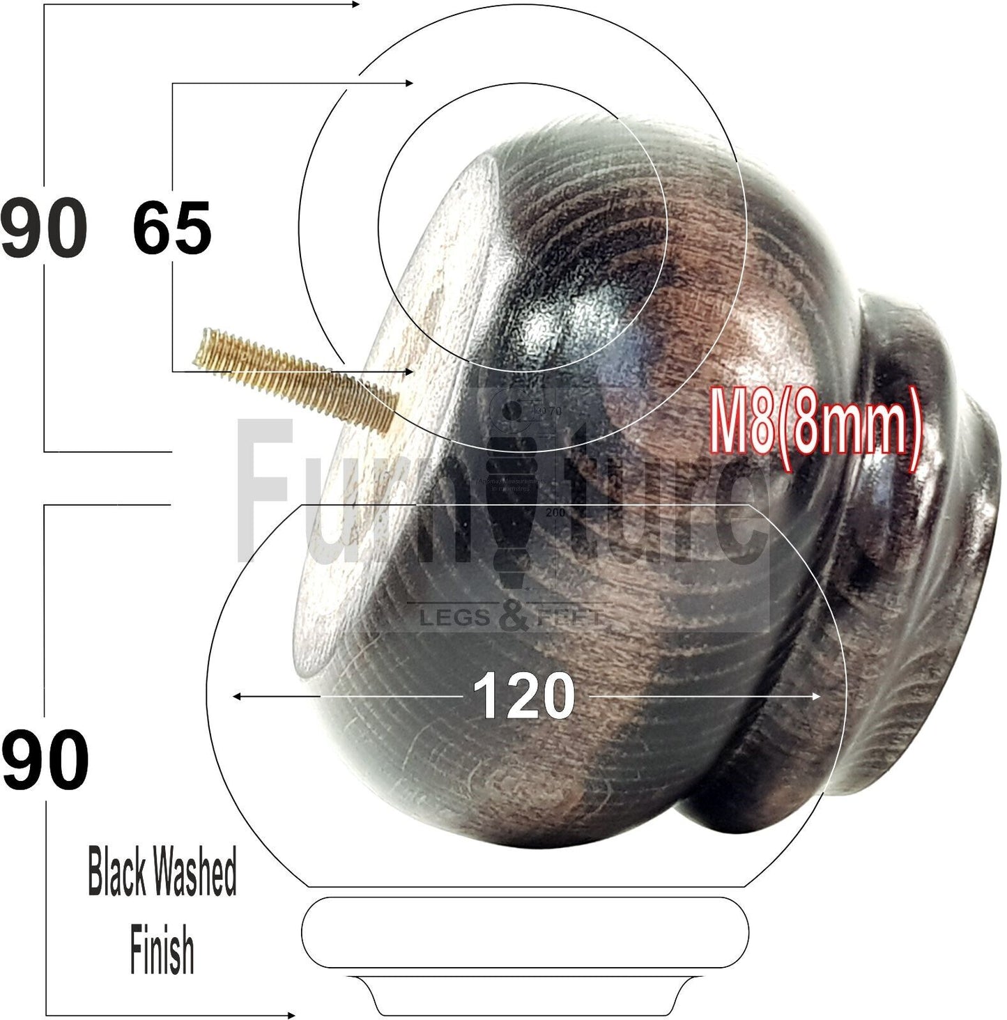 Set Of 4 Turned Wooden Furniture Legs Replacement Feet 90mm High 8mm Thread