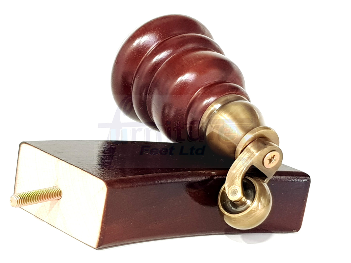 Mahogany Turned Wood Furniture Feet 2 With Castors 155mm and 2 Curved Back Legs Sofas Chairs Stools Cabinets Beds M8 6 Inches