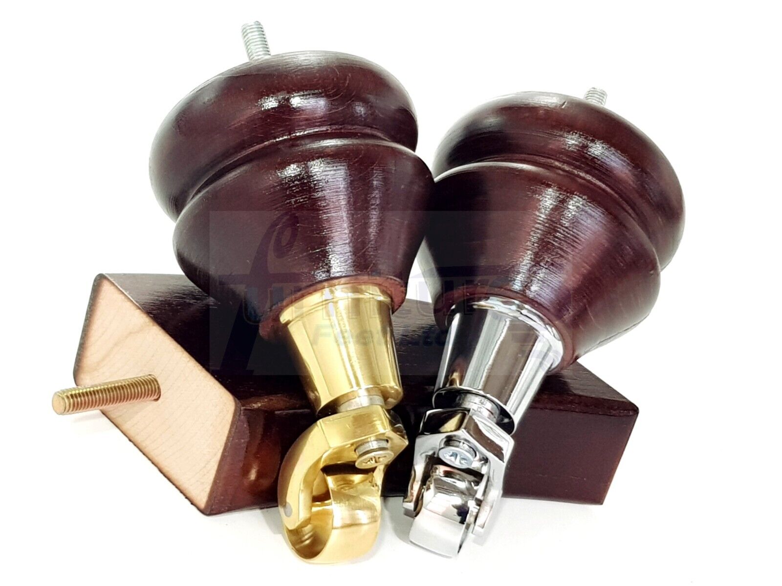 Turned Wood Furniture Feet 2 With Castors 140mm & 2 Curved Back Legs Sofas Chairs Stools Cabinets Beds M10(10mm)