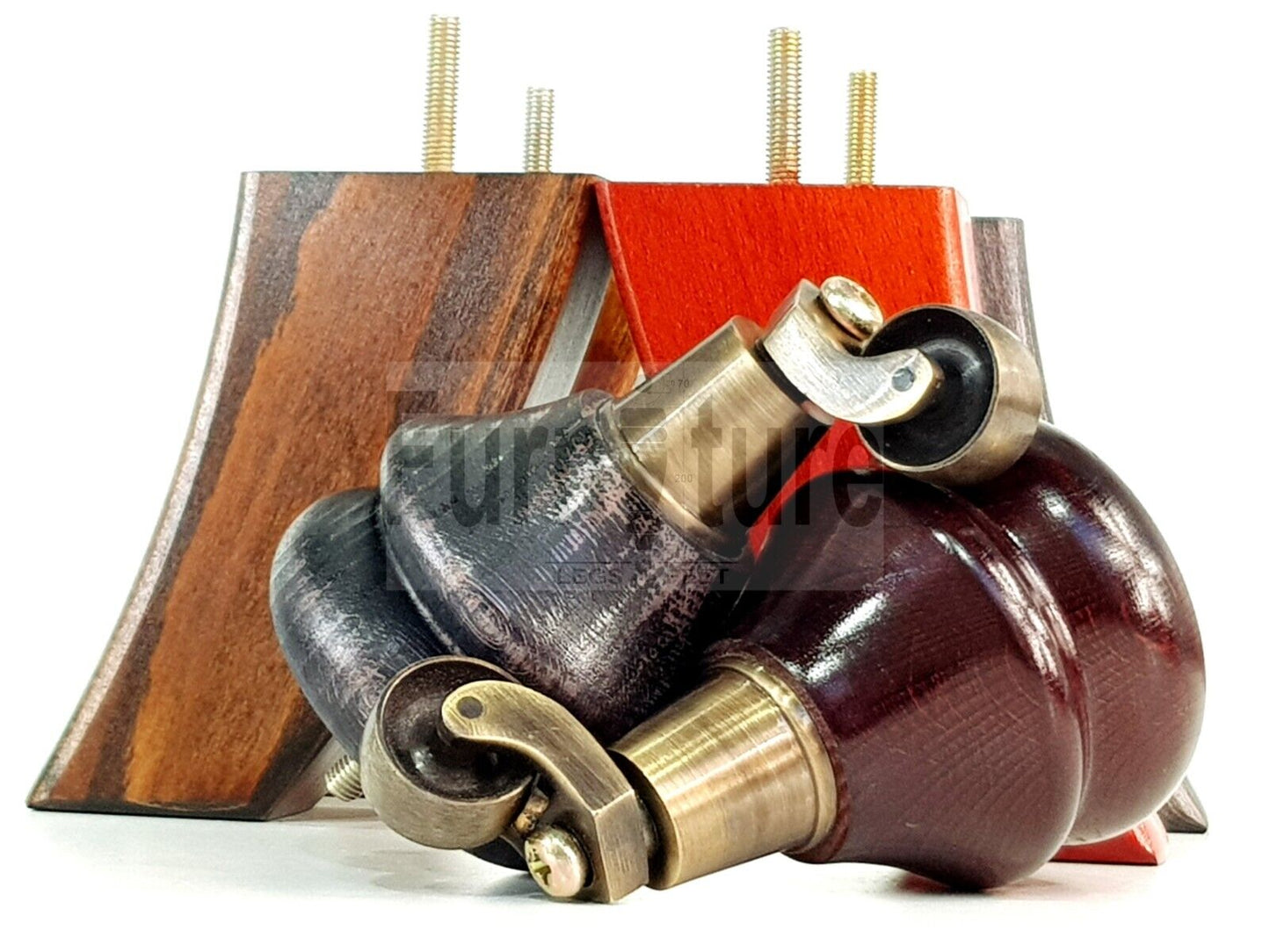 Turned Wood Furniture Feet 2 Antique Castors 140mm & 2 Curved Back Legs Sofas Chairs Stools Cabinets Beds M8