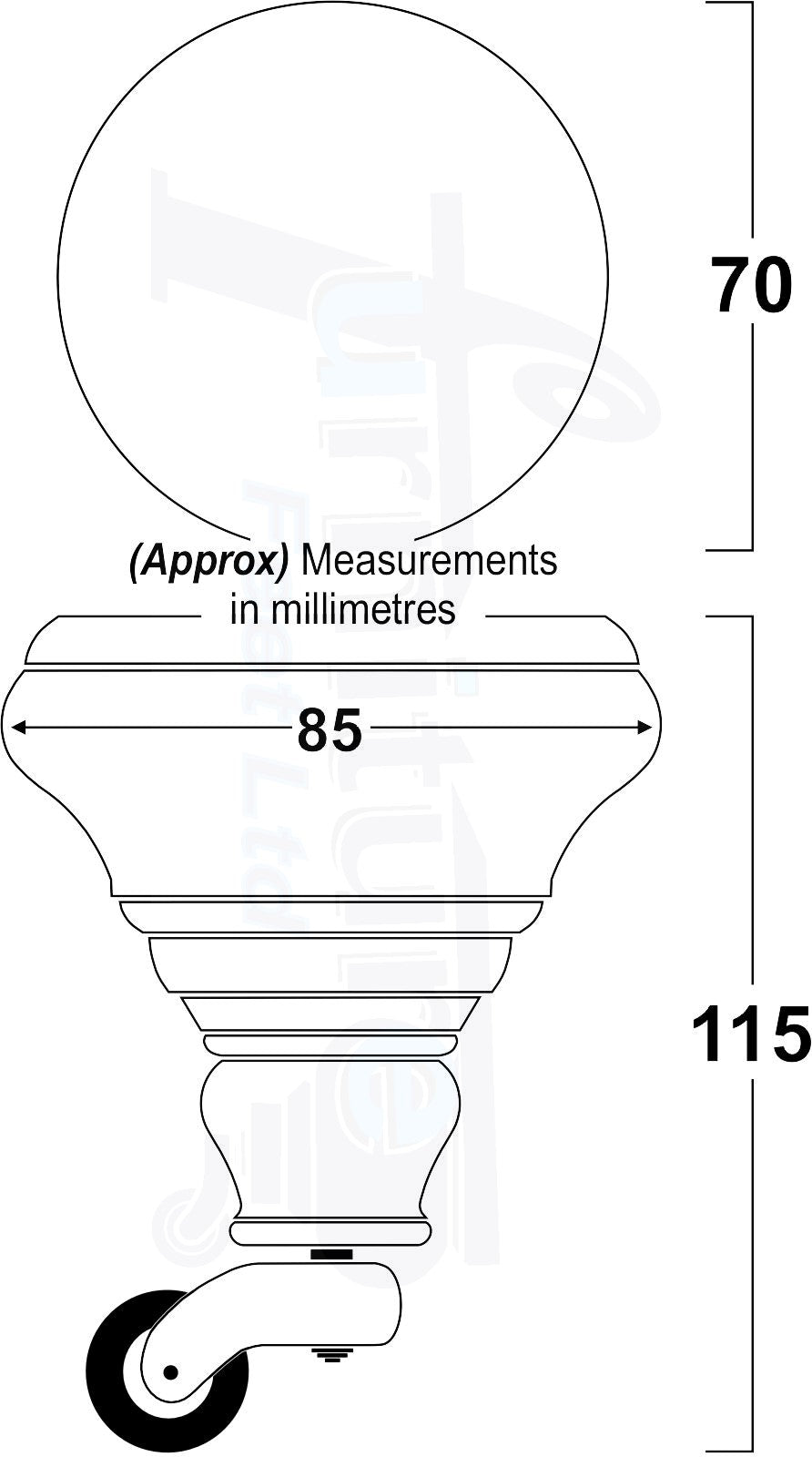 4x Blush Silver Wooden Furniture Sofa Legs M8 With Castors Replacment Chair Settee Feet 115mm - 125mm High
