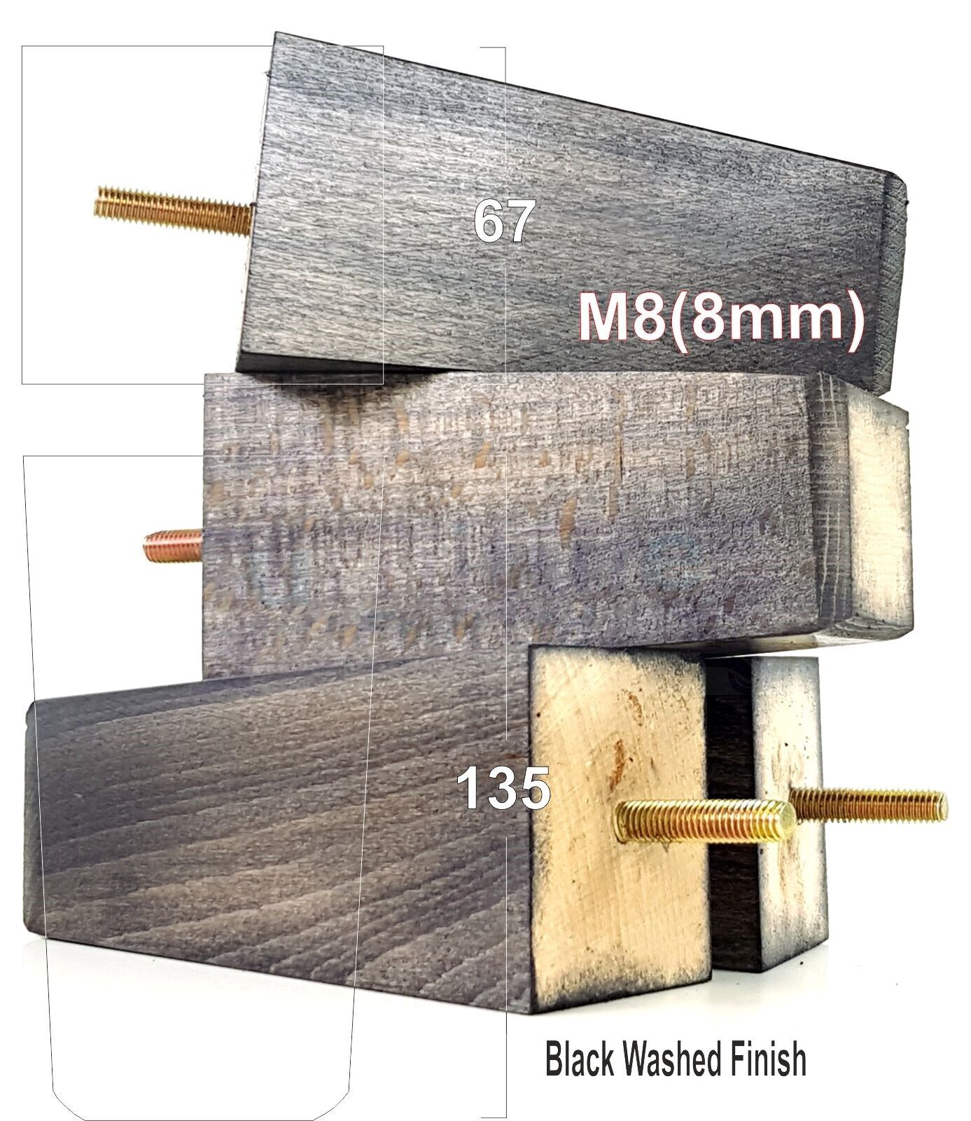 4x Block Wood Sofa Legs 135mm High Replacement Furniture Feet Chairs Cabinets M8(8mm)
