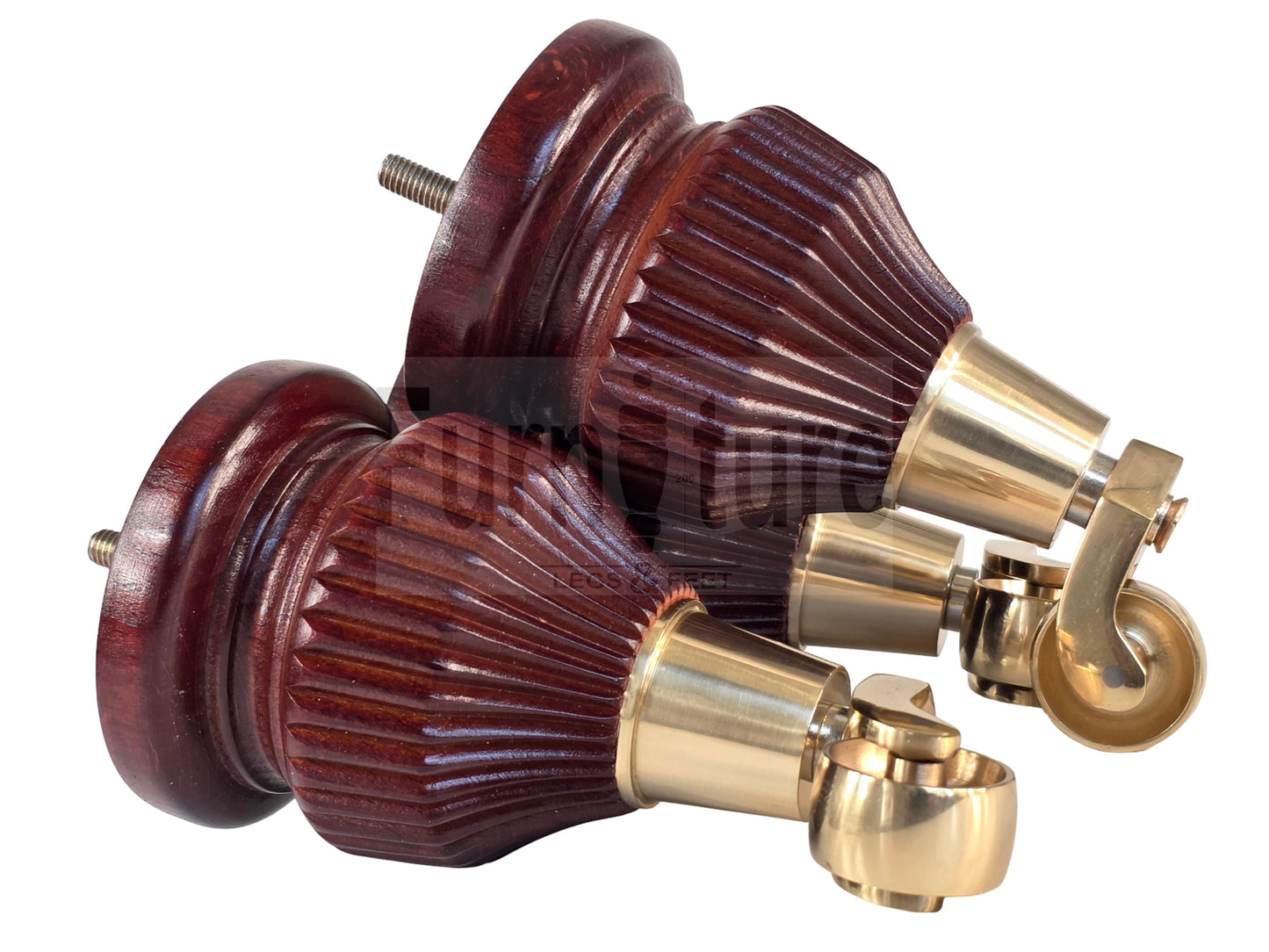 4 Wood Furniture Legs Replacement Feet 6 Inches with Castors 155mm High M8 Dowl Fixing - Mahogany Finish