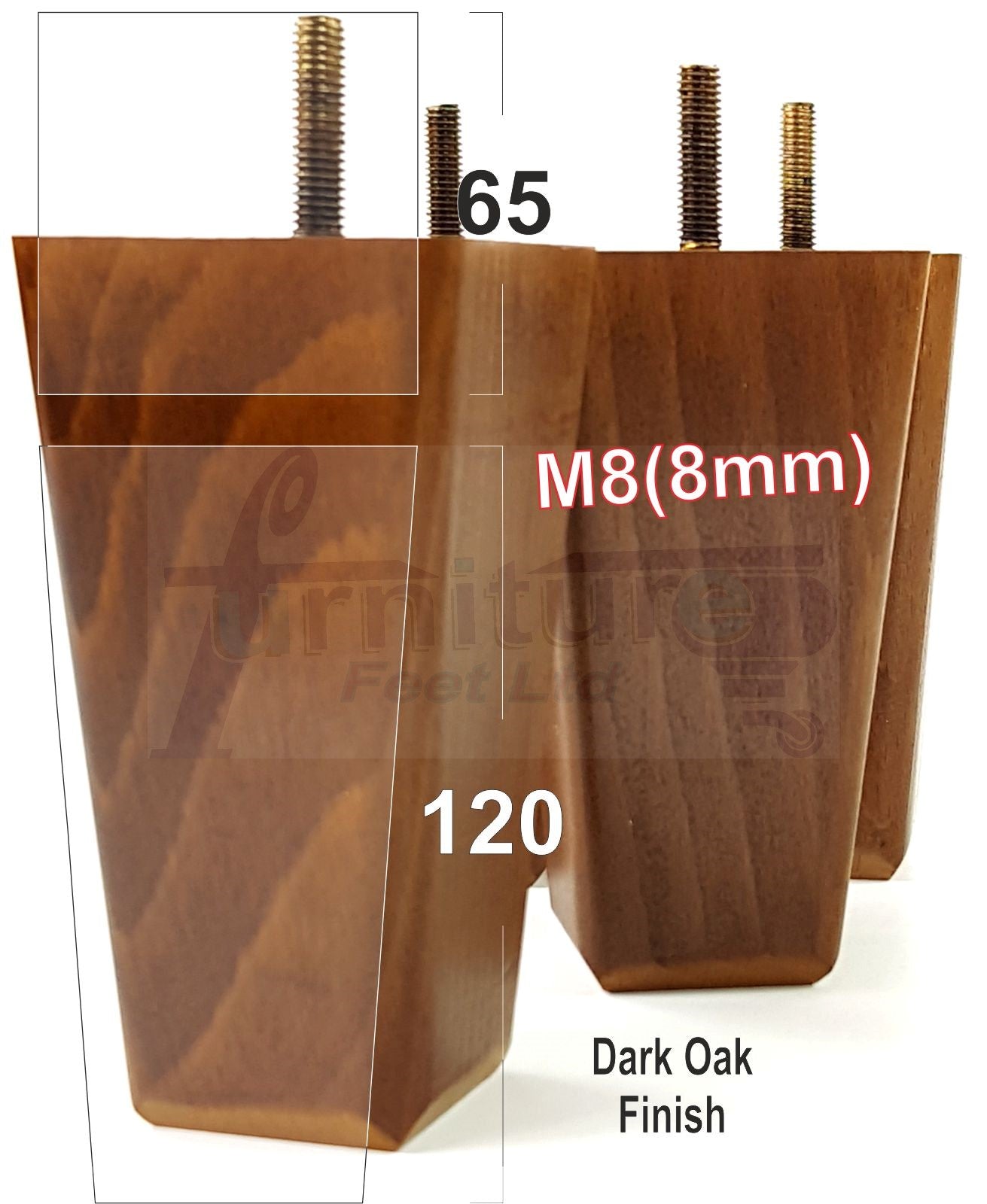 4x Wooden Furniture Legs 120mm High Replacement Square Tapered Feet 8mm