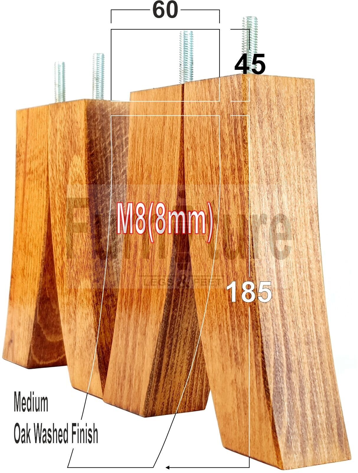 Set Of 4 Solid Wood Curved Furniture Feet Replacement Legs 185mm High M8(8mm)