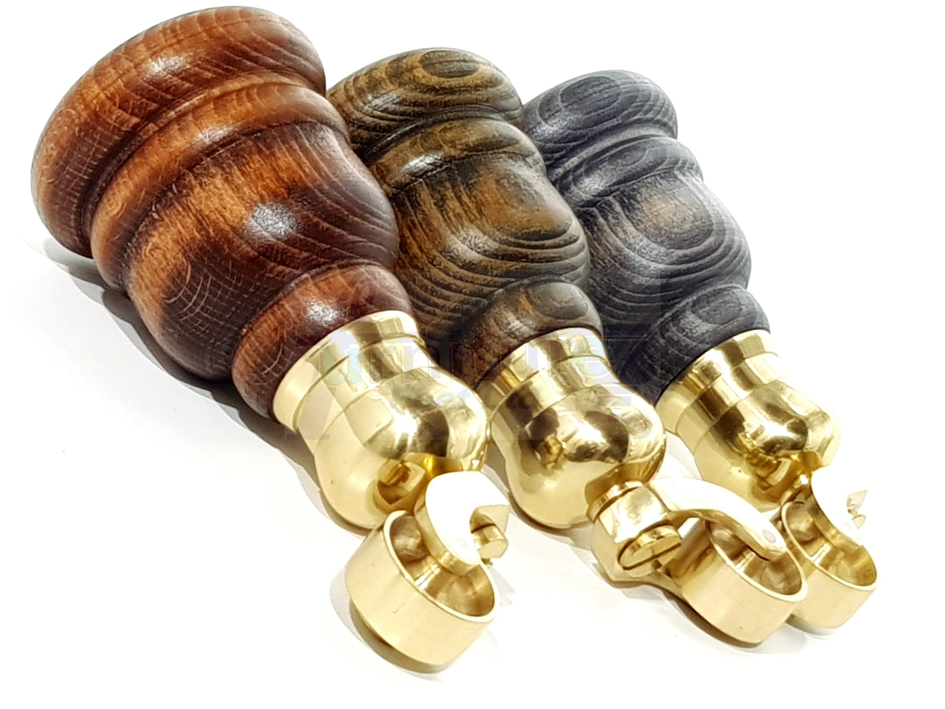 4 Turned Wood Furniture Feet With Brass Cauldron Castors 160mm Legs Sofas Chairs Stools Cabinets Beds M8 6 Inches