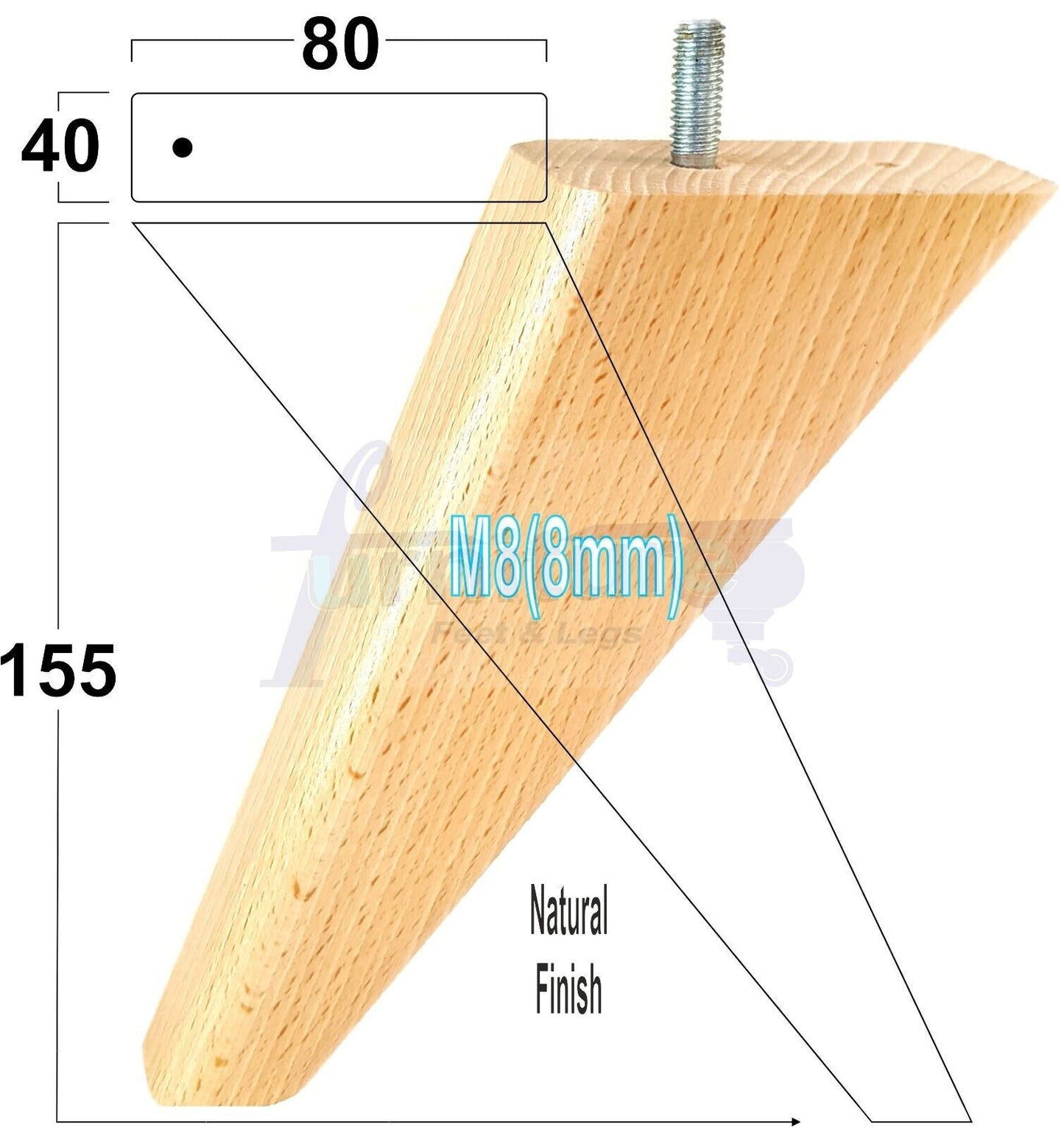 4 Replacement Tapered Feet 155mm High Wood Angled Furniture Legs 6 Inches Tall Chairs Stools Sofa's Beds Settee Cabinets M8
