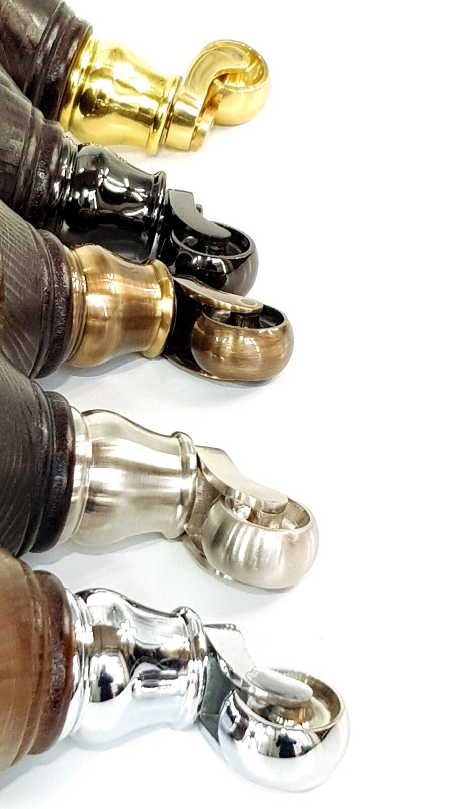 4 Turned Wood Dark Oak Stain Furniture Replacement Legs with Castors 155mm Legs M8 Fitting
