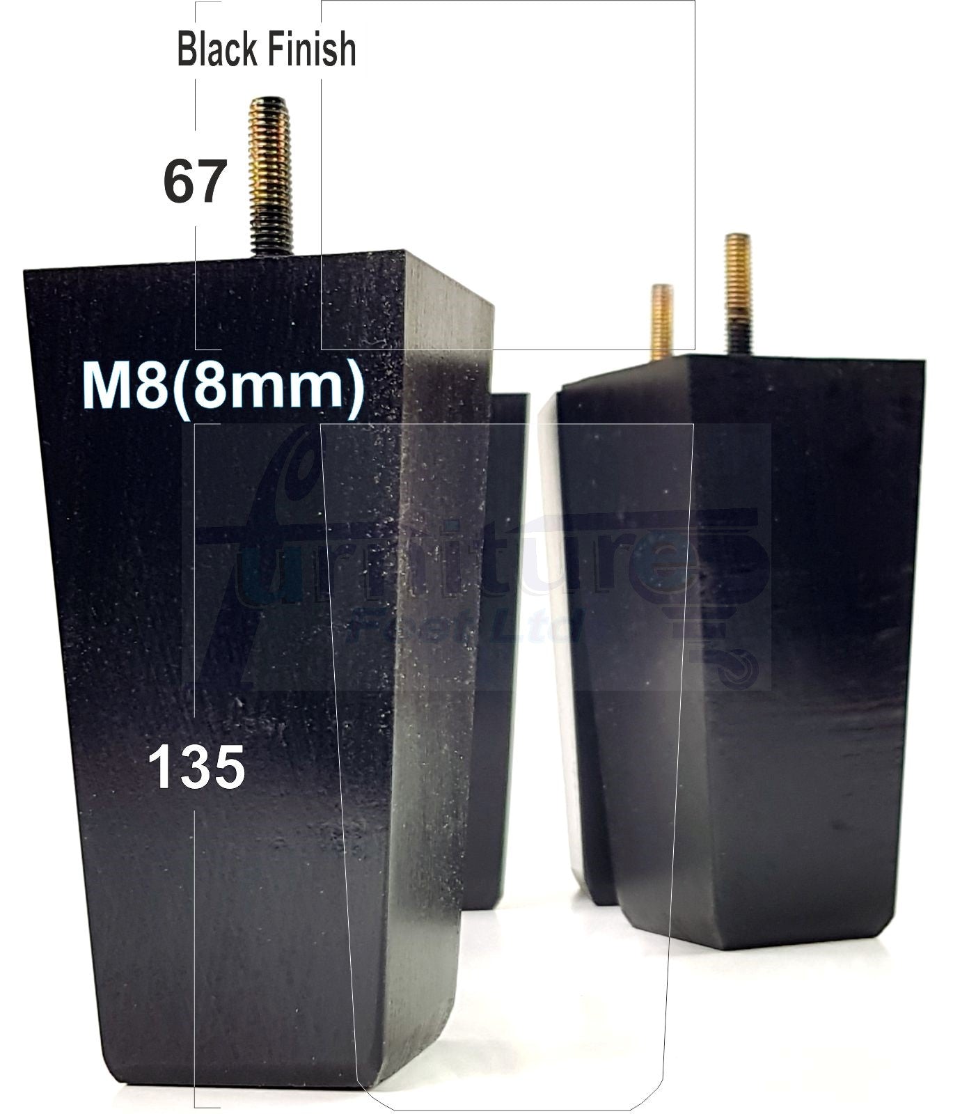 4x Block Wood Sofa Legs 135mm High Replacement Furniture Feet Chairs Cabinets M8(8mm)