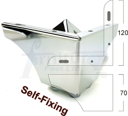4 Metal Furniture Legs 70mm High Chrome Corner Feet Sofa Chair Beds Cabinets