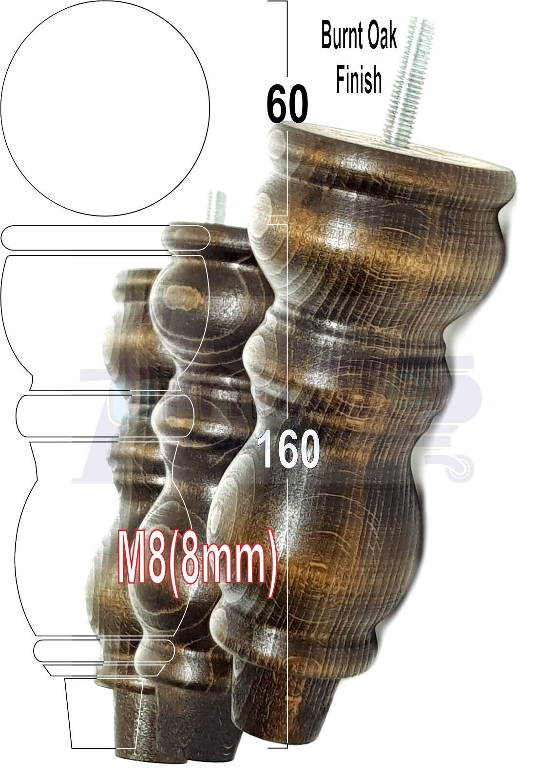 Solid Wood Furniture Feet Set of 4 Legs 160mm High For Sofas Chairs Stools Cabinets & Beds M8