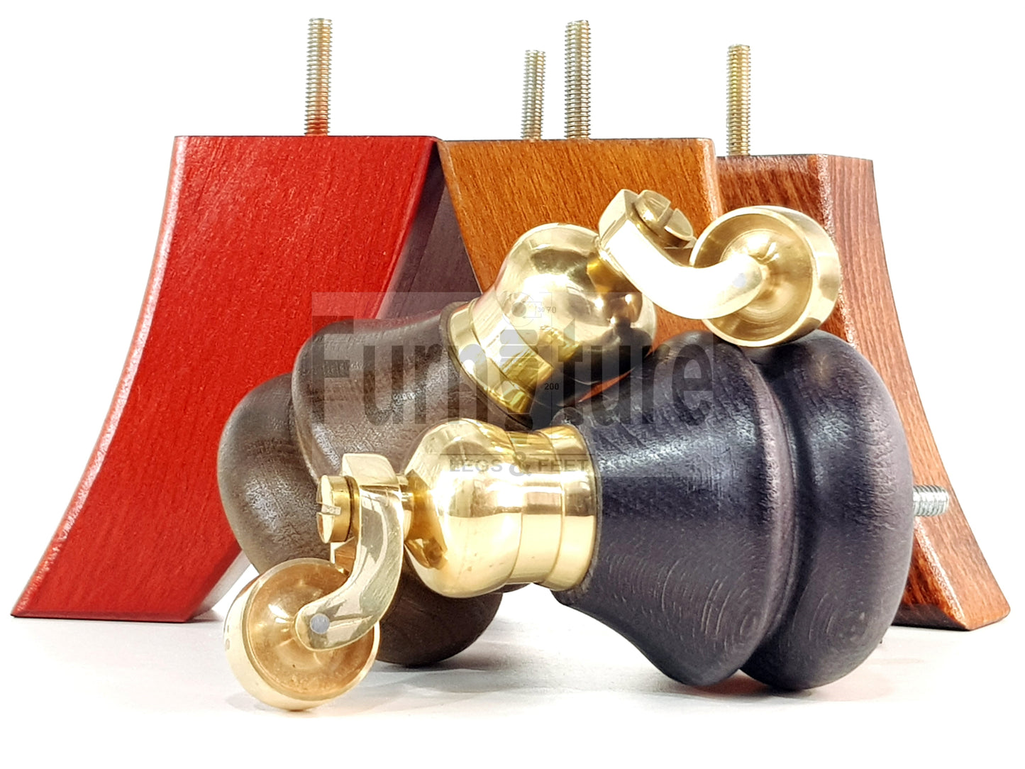 Turned Wood Furniture Feet 2 With Brass Castors 150mm & 2 Curved Back Legs Sofas Chairs Cabinets Beds M8