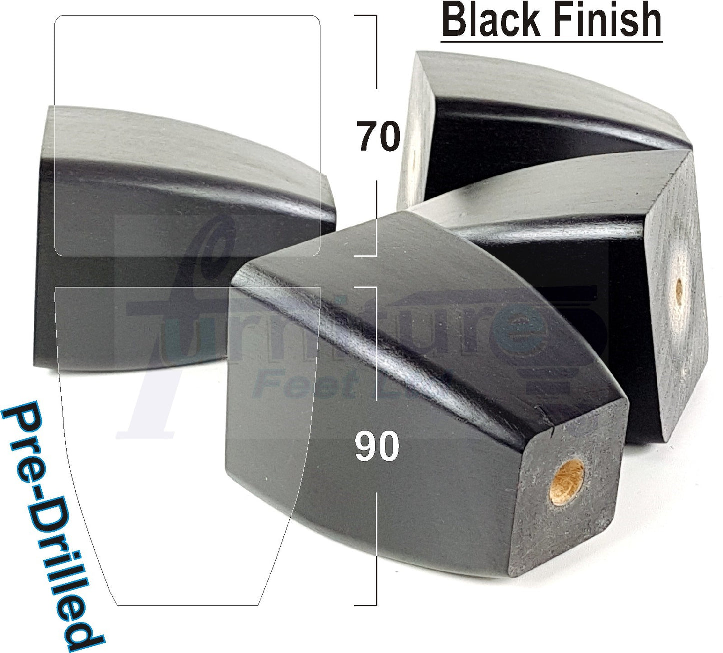 4x Solid Wooden Block Furniture Feet Replacement Legs 90mm High Self-Fix