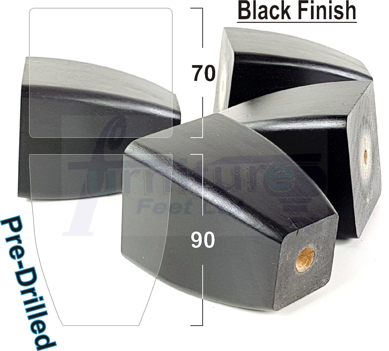 4x Solid Wooden Block Furniture Feet Replacement Legs 90mm High Self-Fix