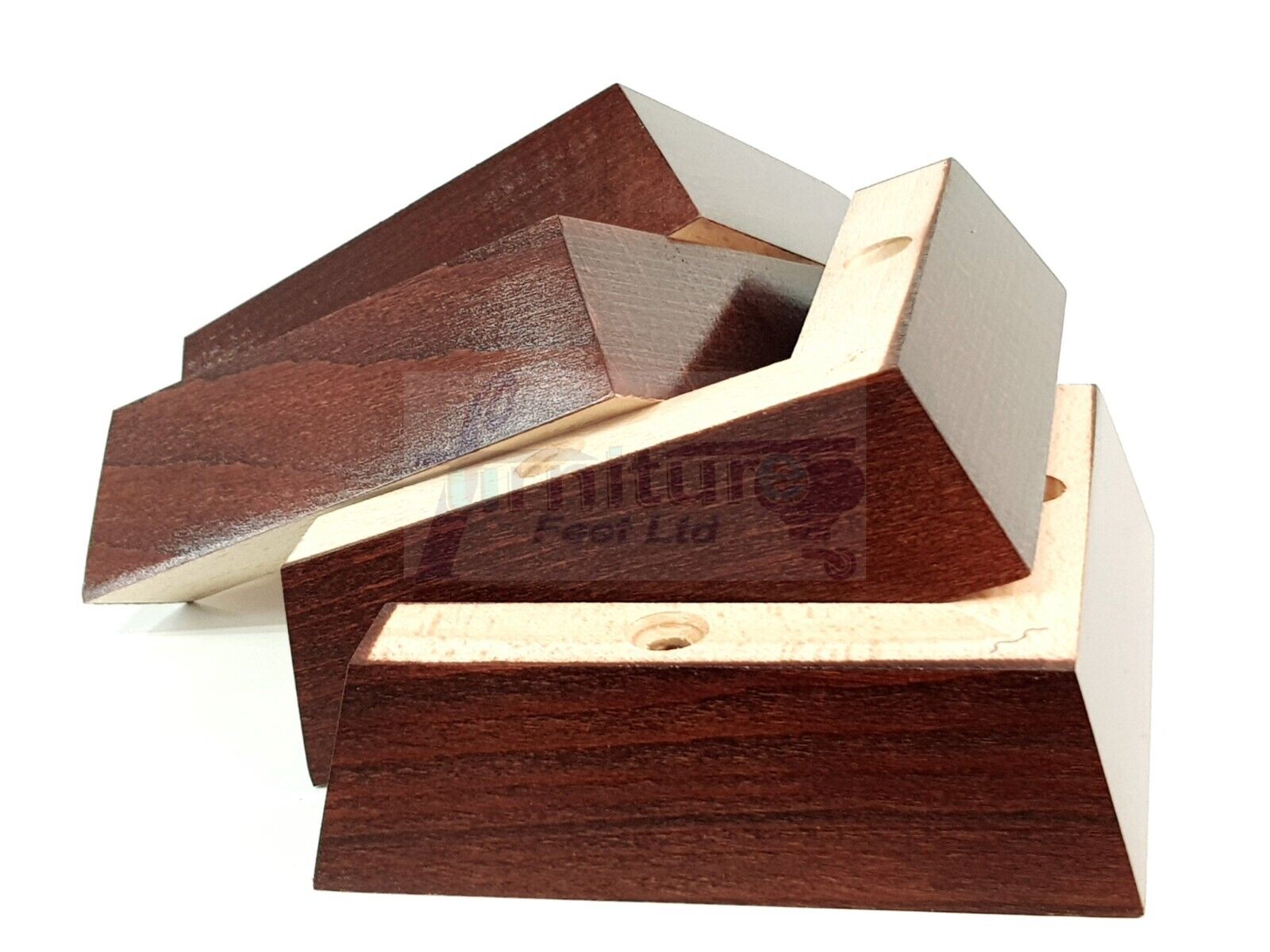 4 Wood Corner Mahogany Furniture Legs 40mm High Replacement Sofa Chair Feet (Self Fix)