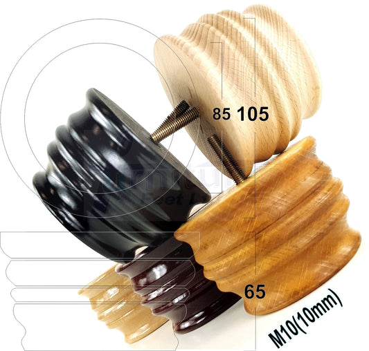 4x Replacement Turned Wooden Furniture Legs 65mm High 10mm Tread For Sofa and Chairs