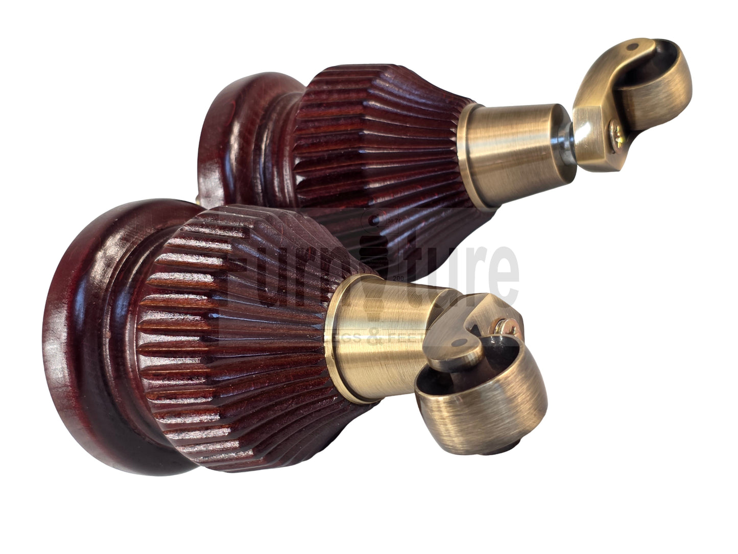 Wood Furniture Legs Replacement Feet 6 Inches with Antique Brass Castors 155mm High M8 Dowl Fixing - Mahogany Finish