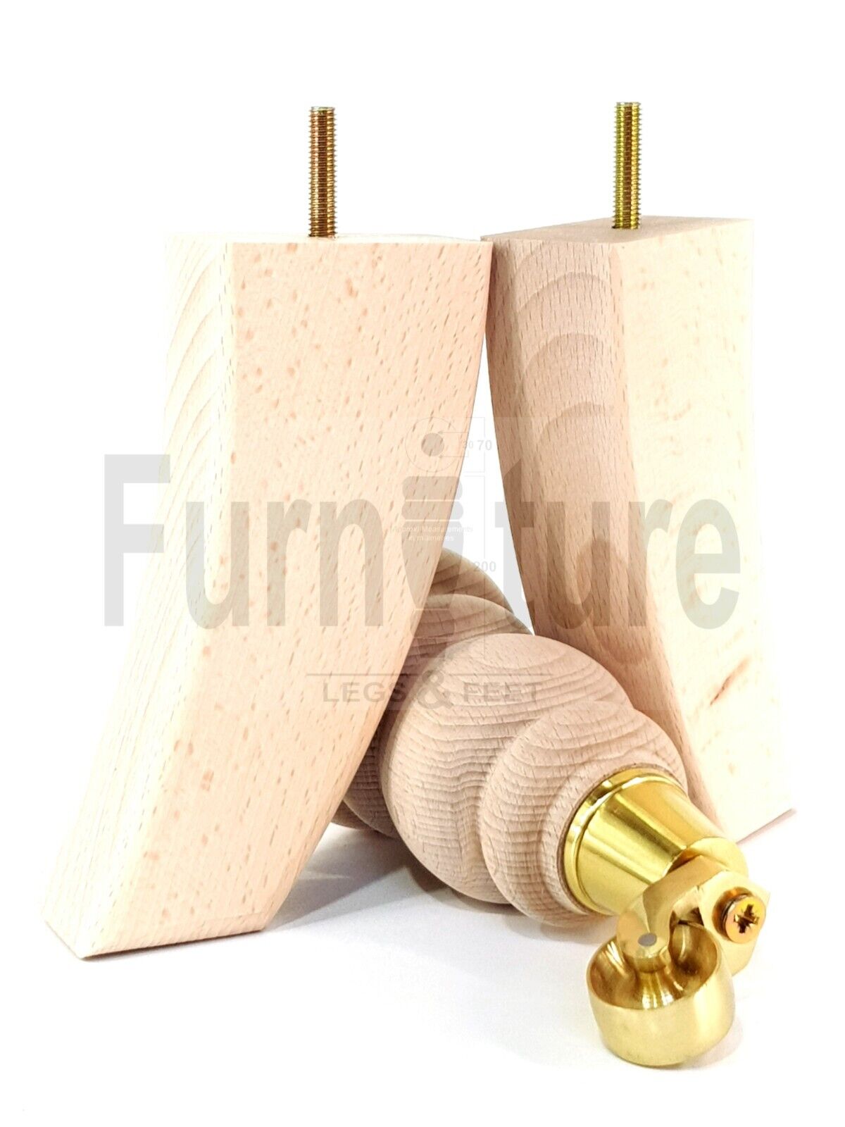 2x Furniture Castor Legs & 2x Curved Solid Wooden Feet M8 Chairs Sofa 200mm High